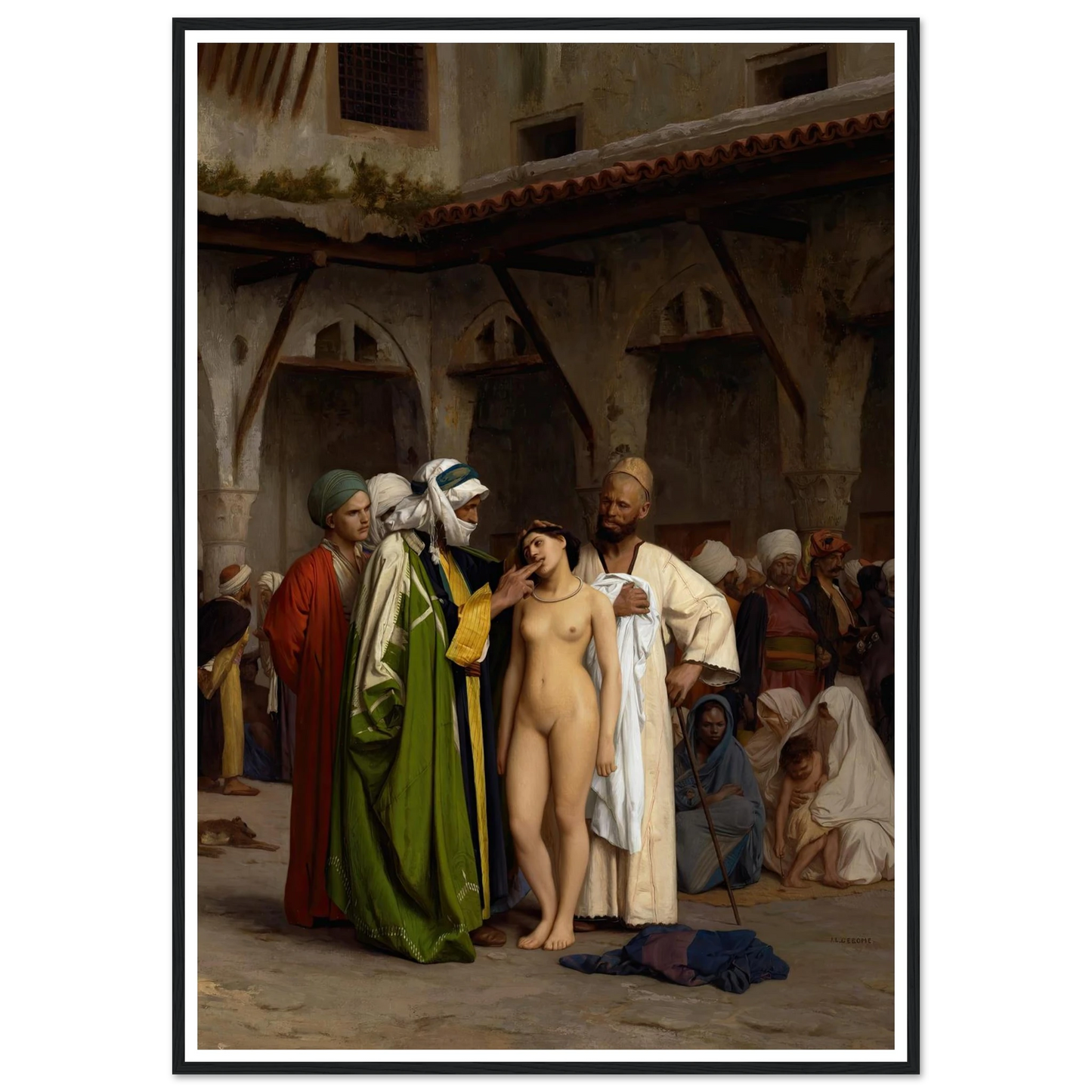 The Slave Market (circa 1866) Art Print | Jean Leon Gerome - Framed Poster - 30x40 cm / 12x16″ - Black frame