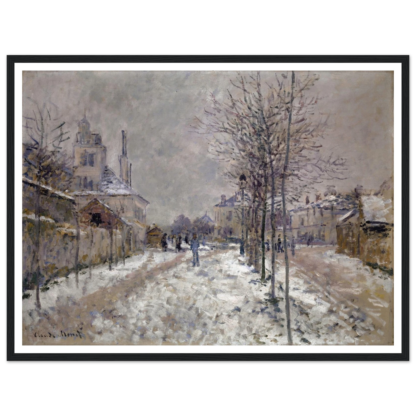 The Snow-Covered Boulevard De Pontoise In Argenteuil (1875) Art Print | Claude Monet - Framed Poster - 30x40 cm / 12x16″ - Black frame