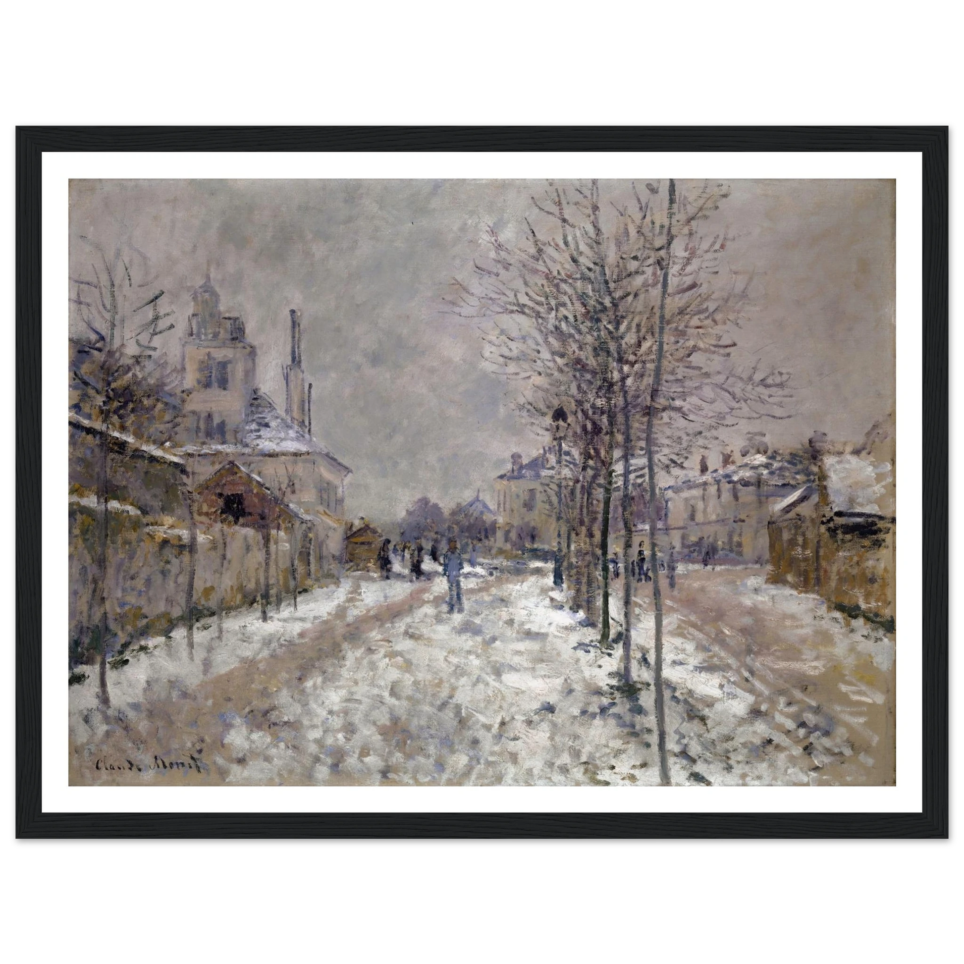 The Snow-Covered Boulevard De Pontoise In Argenteuil (1875) Art Print | Claude Monet - Framed Poster - 30x40 cm / 12x16″ - Black frame