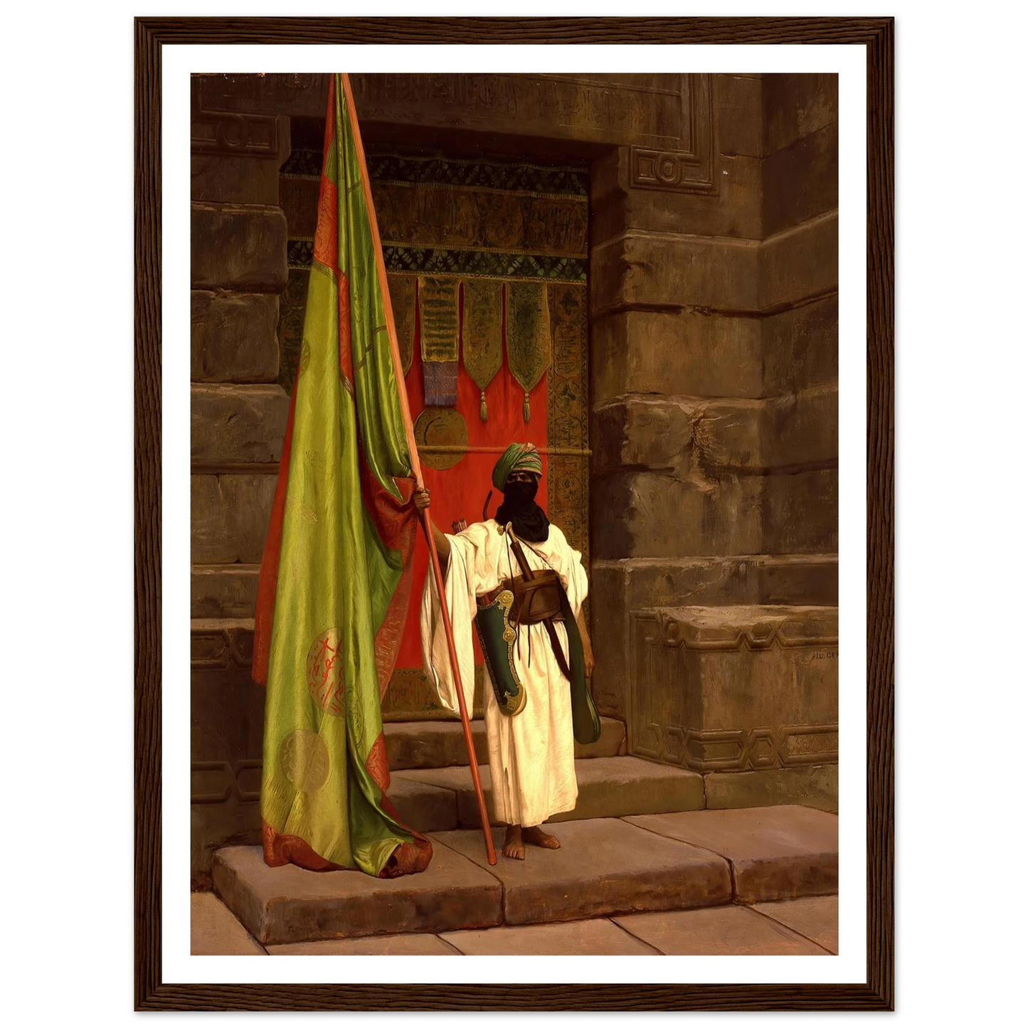 The Standing Bearer, Unfolding The Holy Flag (1876) Art Print | Jean Leon Gerome - Framed Poster - 30x40 cm / 12x16″ - Black frame