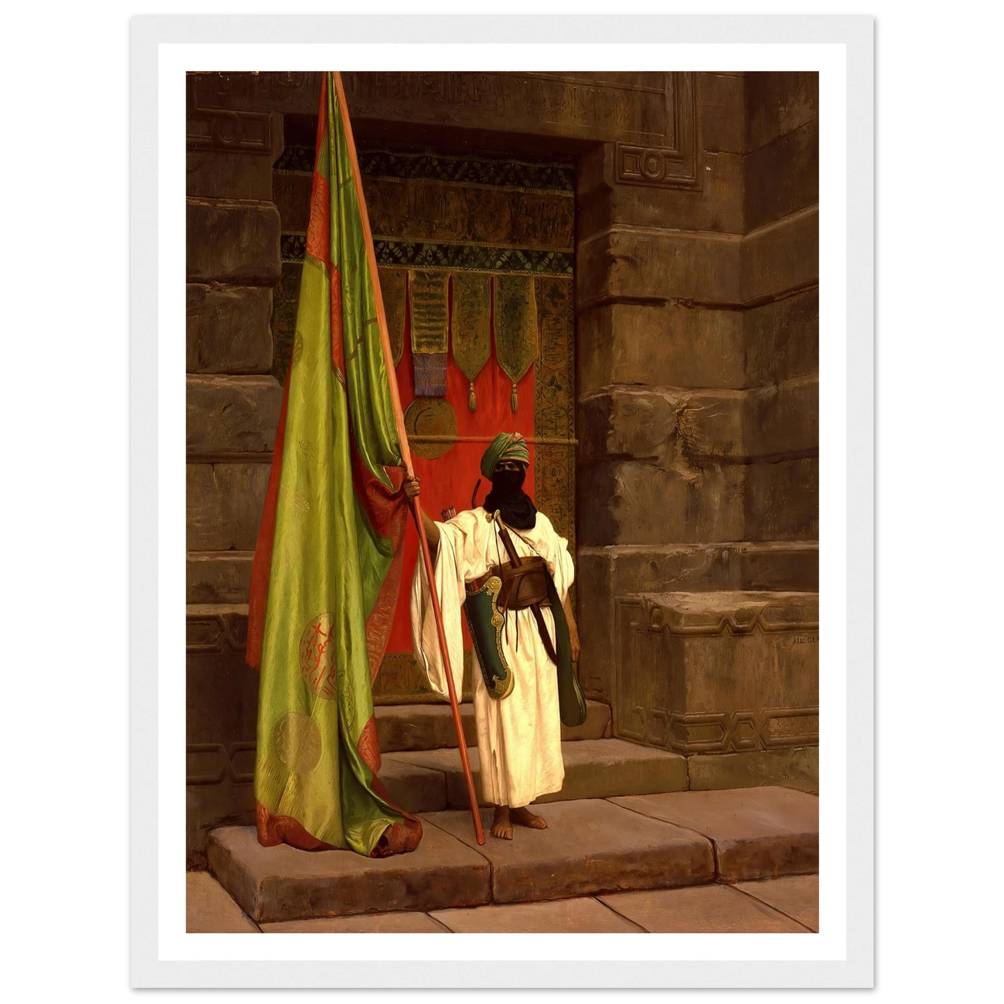 The Standing Bearer, Unfolding The Holy Flag (1876) Art Print | Jean Leon Gerome - Framed Poster - 30x40 cm / 12x16″ - Black frame