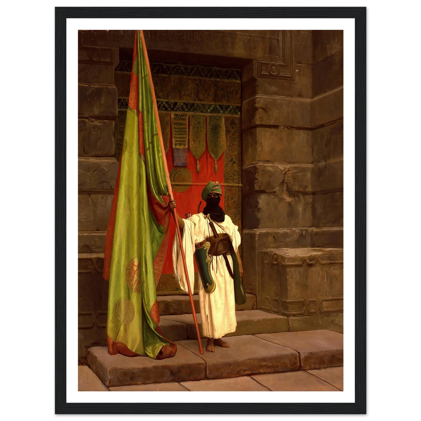 The Standing Bearer, Unfolding The Holy Flag (1876) Art Print | Jean Leon Gerome - Framed Poster - 30x40 cm / 12x16″ - Black frame