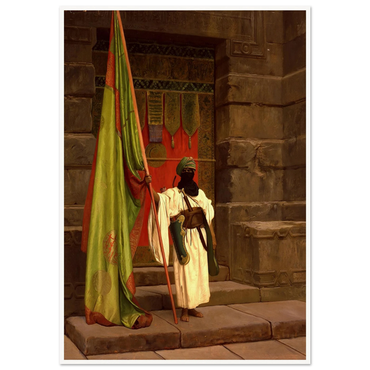 The Standing Bearer, Unfolding The Holy Flag (1876) Art Print | Jean Leon Gerome - Framed Poster - 30x40 cm / 12x16″ - Black frame
