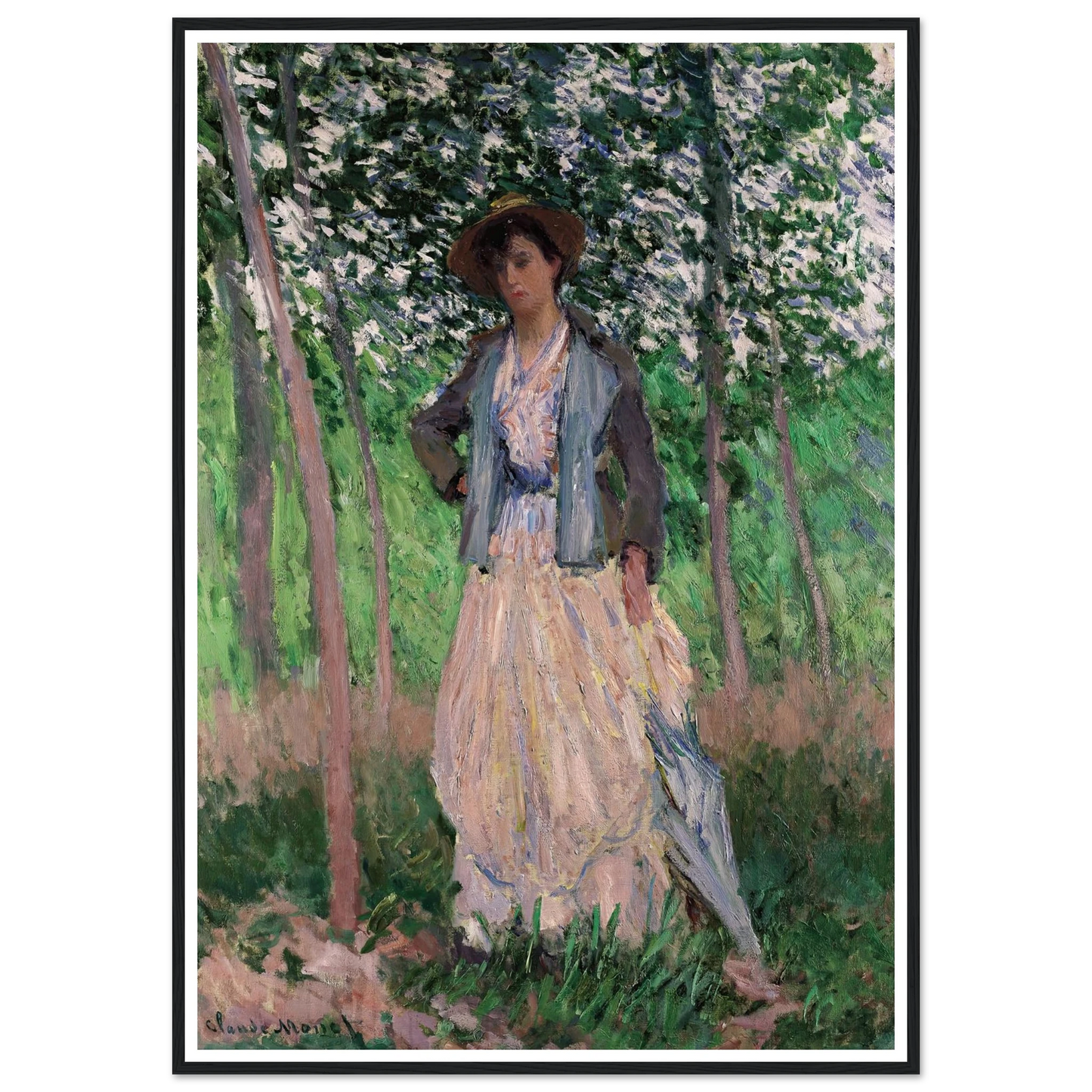 The Stroller (Suzanne Hoschedé, later Mrs. Theodore Earl Butler, 1868–1899) (1887) Art Print | Claude Monet - Framed Poster - 30x40 cm / 12x16″ - Black frame