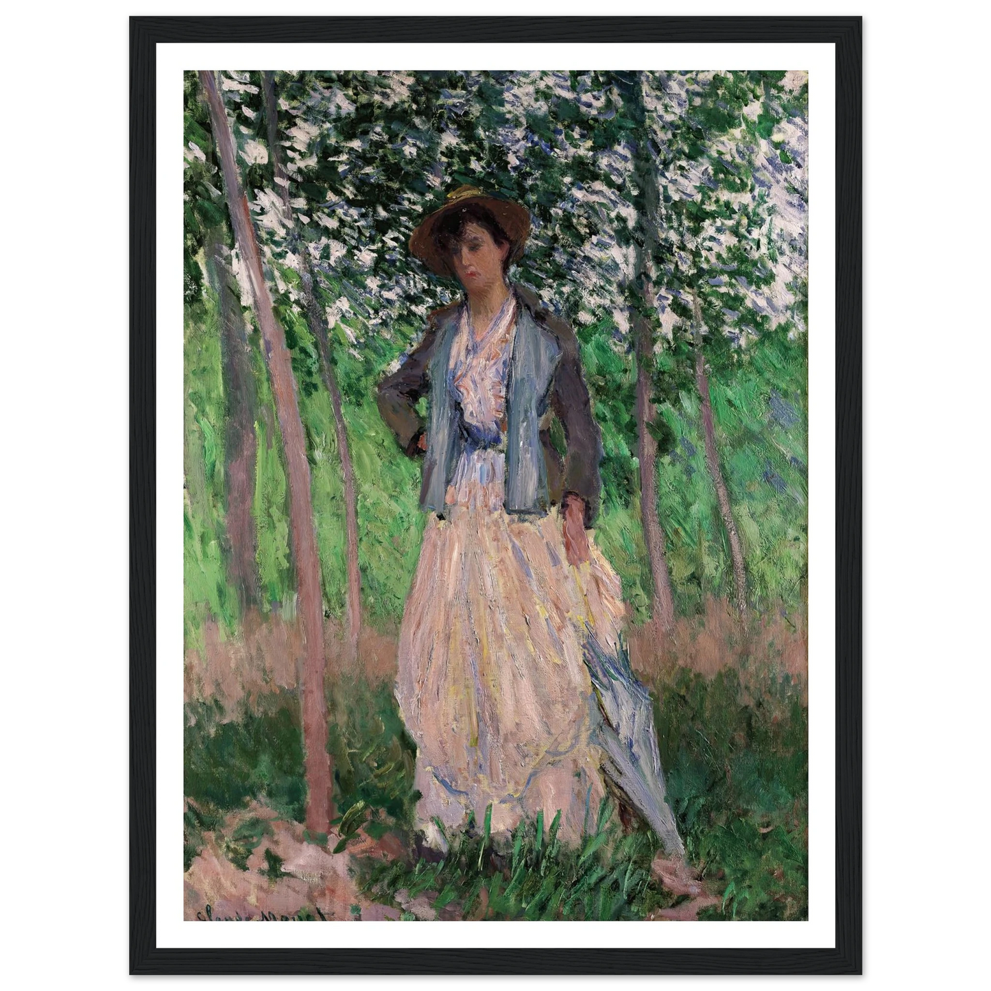 The Stroller (Suzanne Hoschedé, later Mrs. Theodore Earl Butler, 1868–1899) (1887) Art Print | Claude Monet - Framed Poster - 30x40 cm / 12x16″ - Black frame