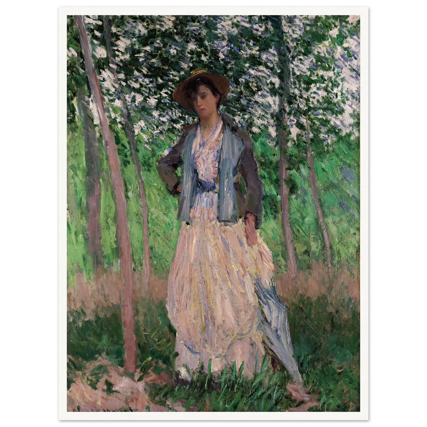 The Stroller (Suzanne Hoschedé, later Mrs. Theodore Earl Butler, 1868–1899) (1887) Art Print | Claude Monet - Framed Poster - 30x40 cm / 12x16″ - Black frame