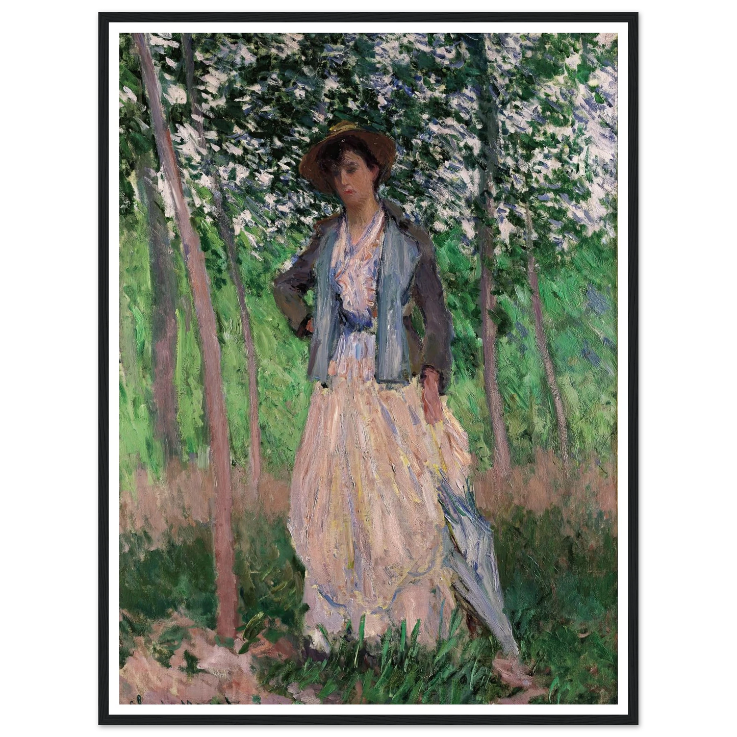 The Stroller (Suzanne Hoschedé, later Mrs. Theodore Earl Butler, 1868–1899) (1887) Art Print | Claude Monet - Framed Poster - 30x40 cm / 12x16″ - Black frame