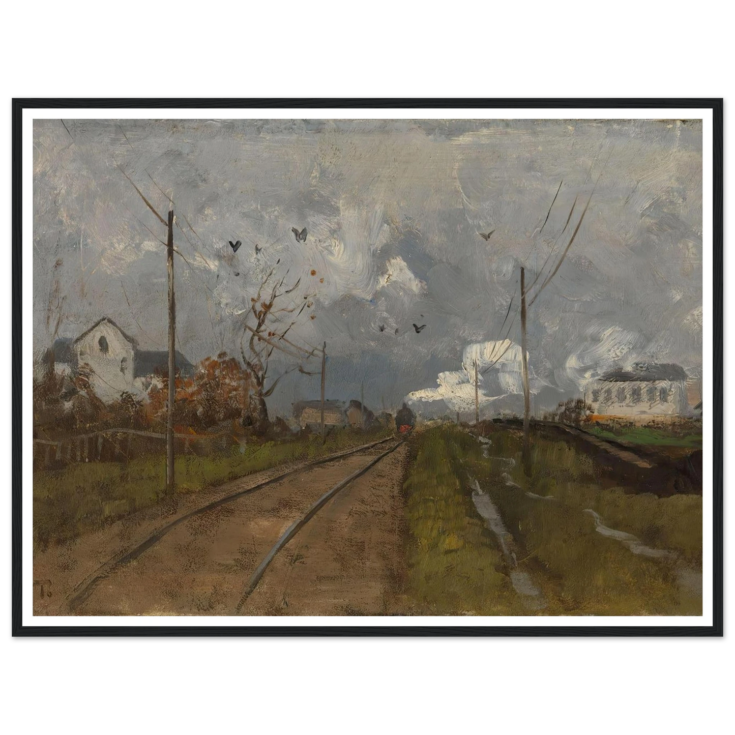 The Train is arriving (1881) Art Print | Frits Thaulow - Framed Poster - 30x40 cm / 12x16″ - Black frame