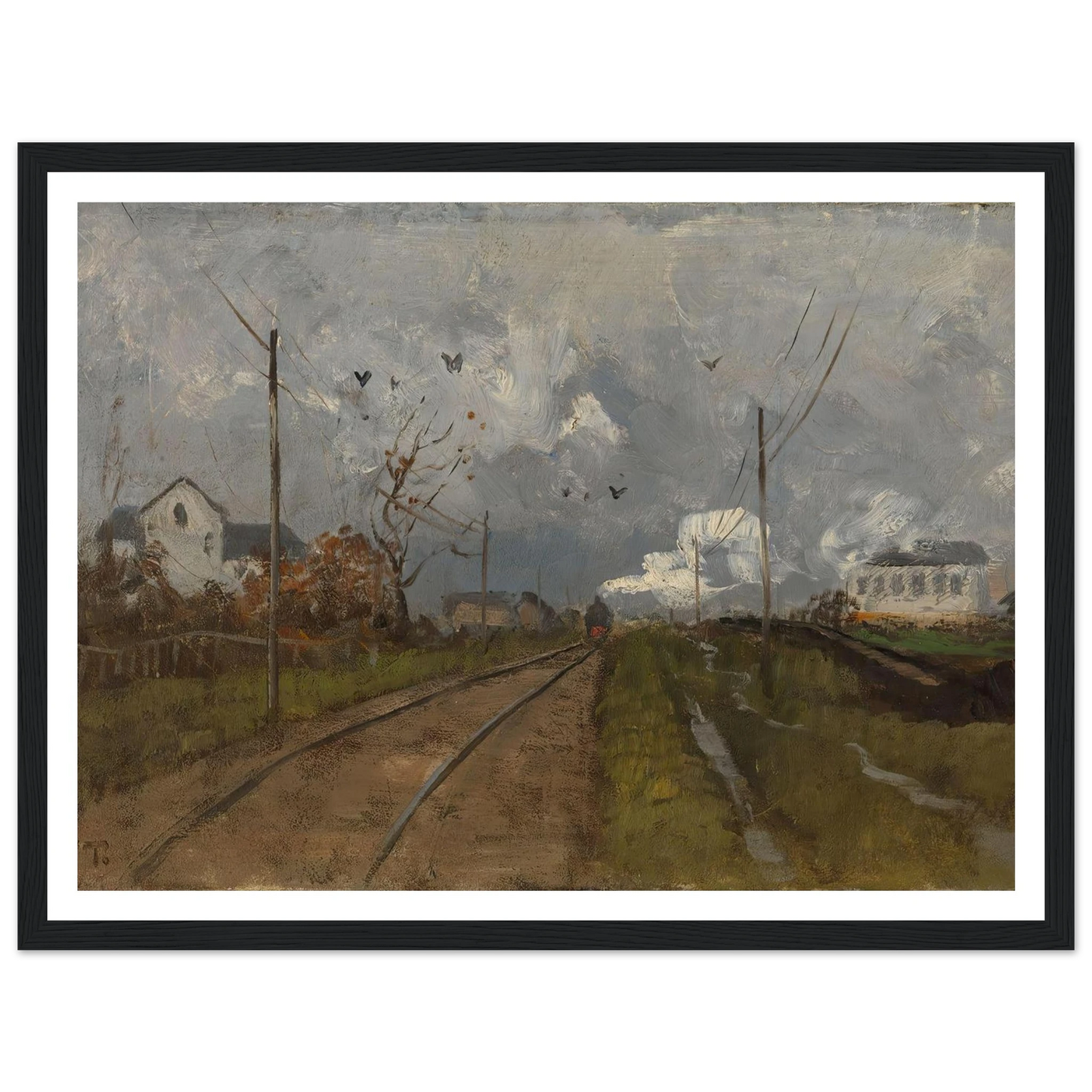 The Train is arriving (1881) Art Print | Frits Thaulow - Framed Poster - 30x40 cm / 12x16″ - Black frame