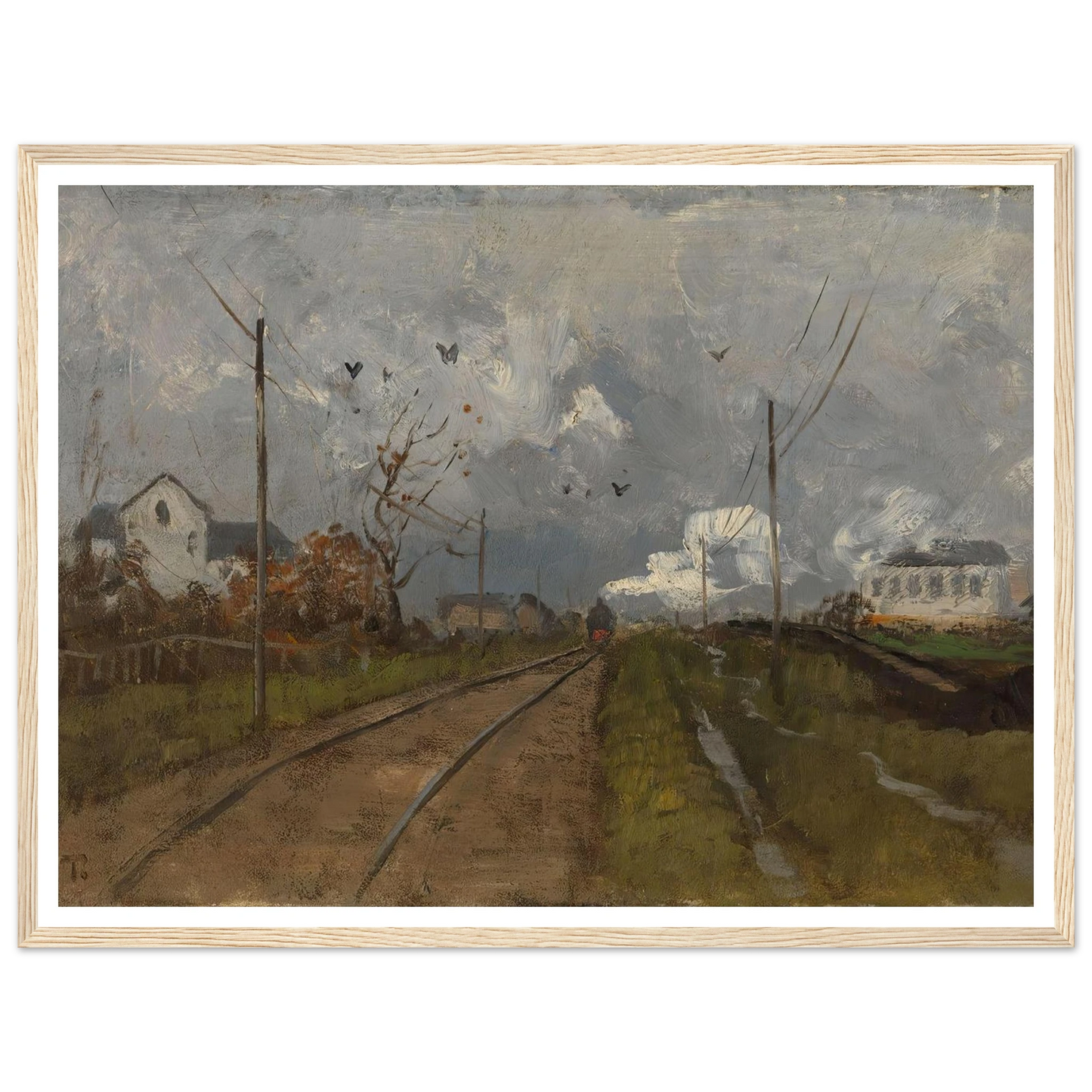 The Train is arriving (1881) Art Print | Frits Thaulow - Framed Poster - 30x40 cm / 12x16″ - Black frame