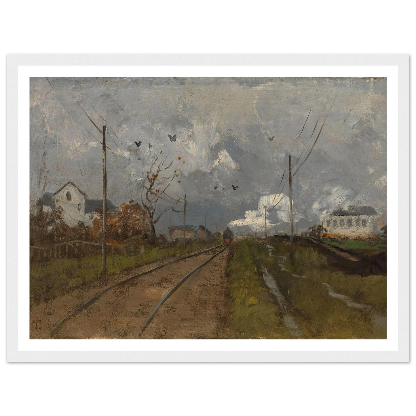 The Train is arriving (1881) Art Print | Frits Thaulow - Framed Poster - 30x40 cm / 12x16″ - Black frame