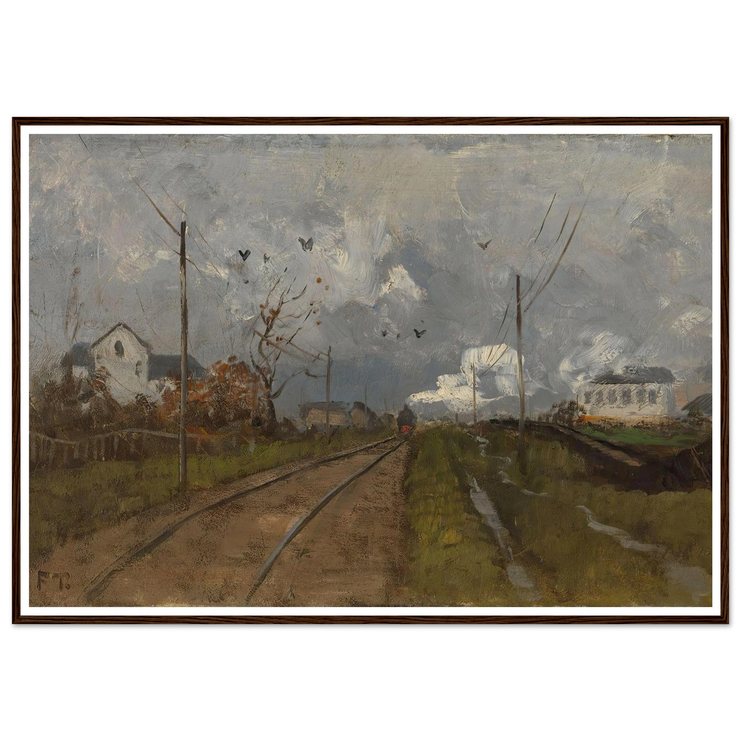 The Train is arriving (1881) Art Print | Frits Thaulow - Framed Poster - 30x40 cm / 12x16″ - Black frame