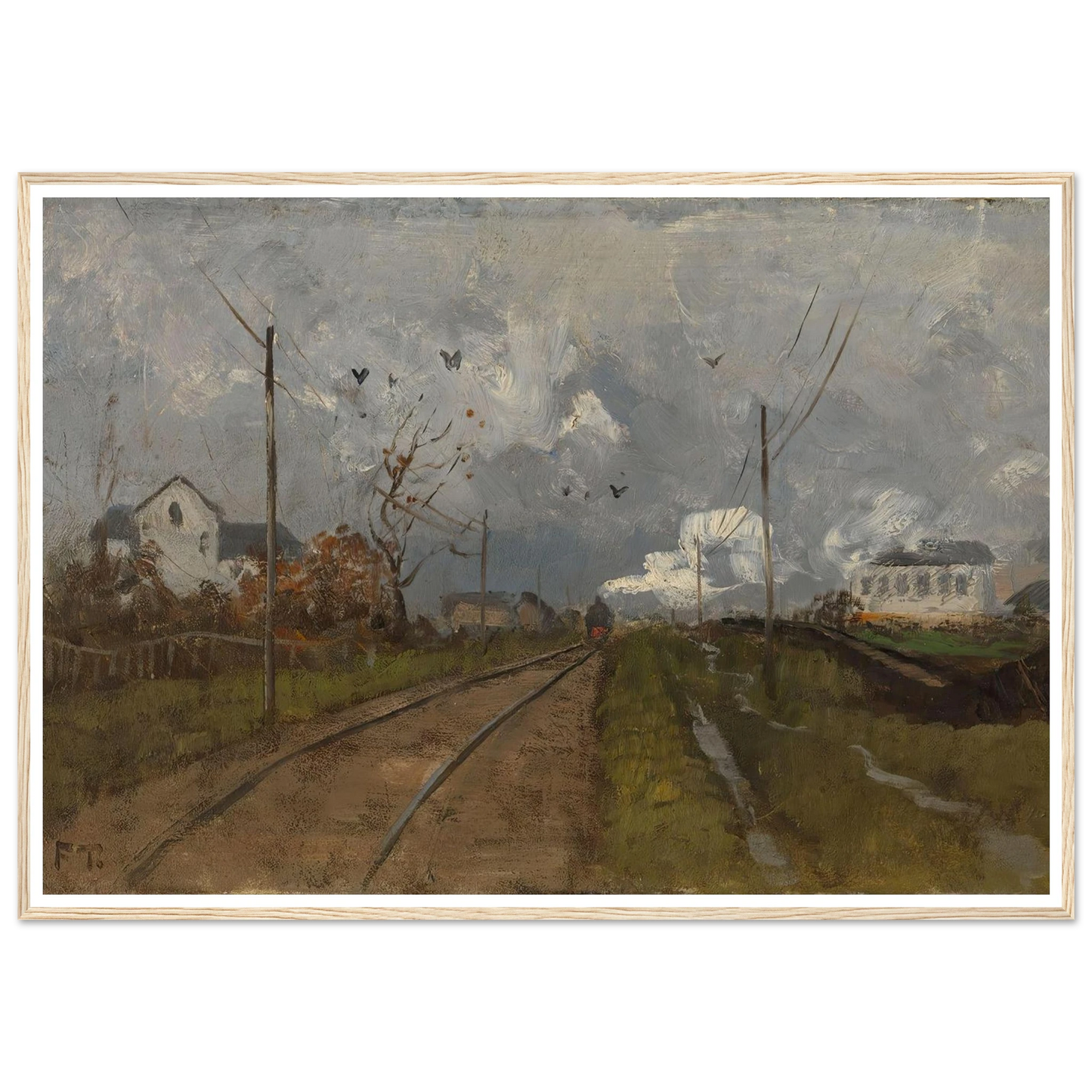 The Train is arriving (1881) Art Print | Frits Thaulow - Framed Poster - 30x40 cm / 12x16″ - Black frame