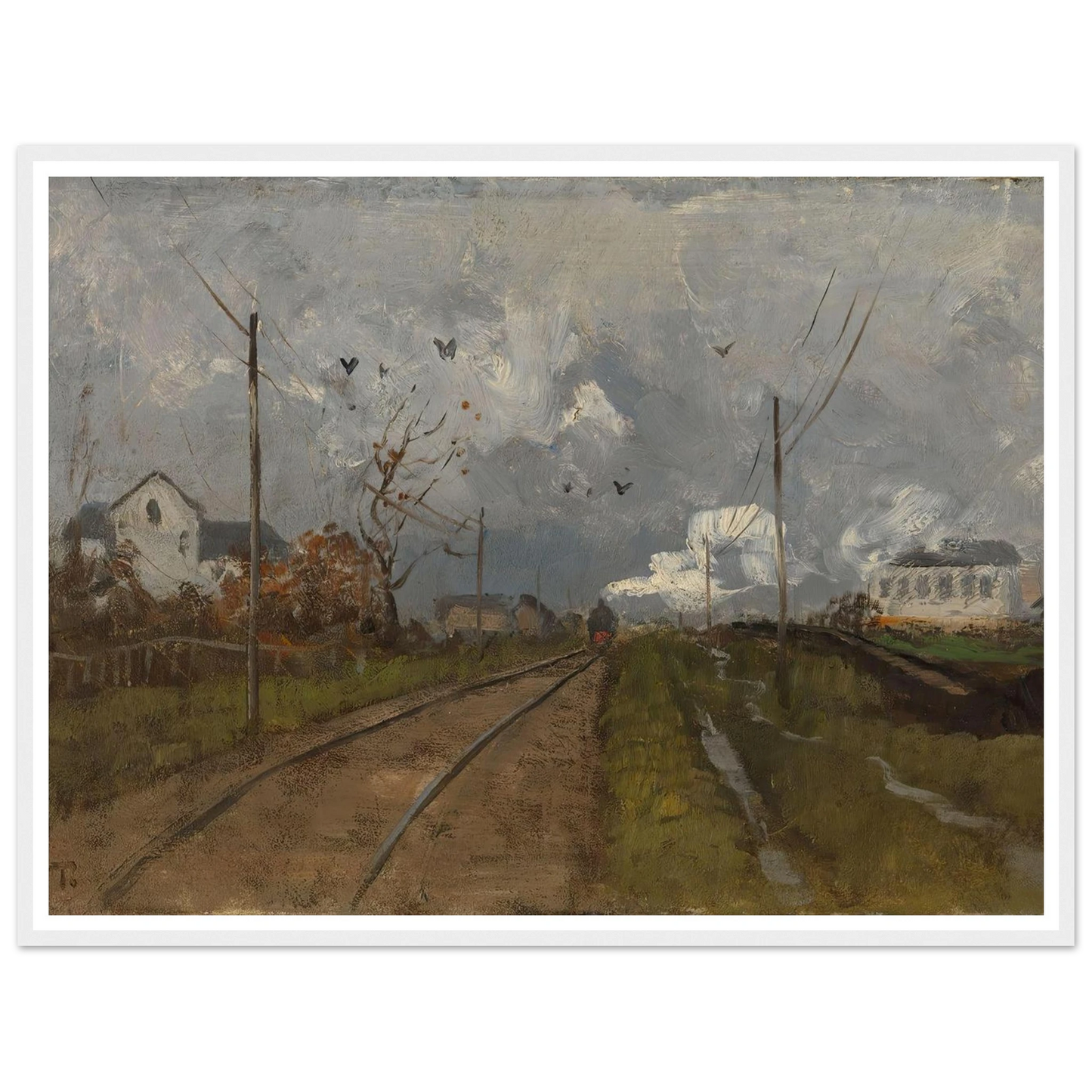 The Train is arriving (1881) Art Print | Frits Thaulow - Framed Poster - 30x40 cm / 12x16″ - Black frame