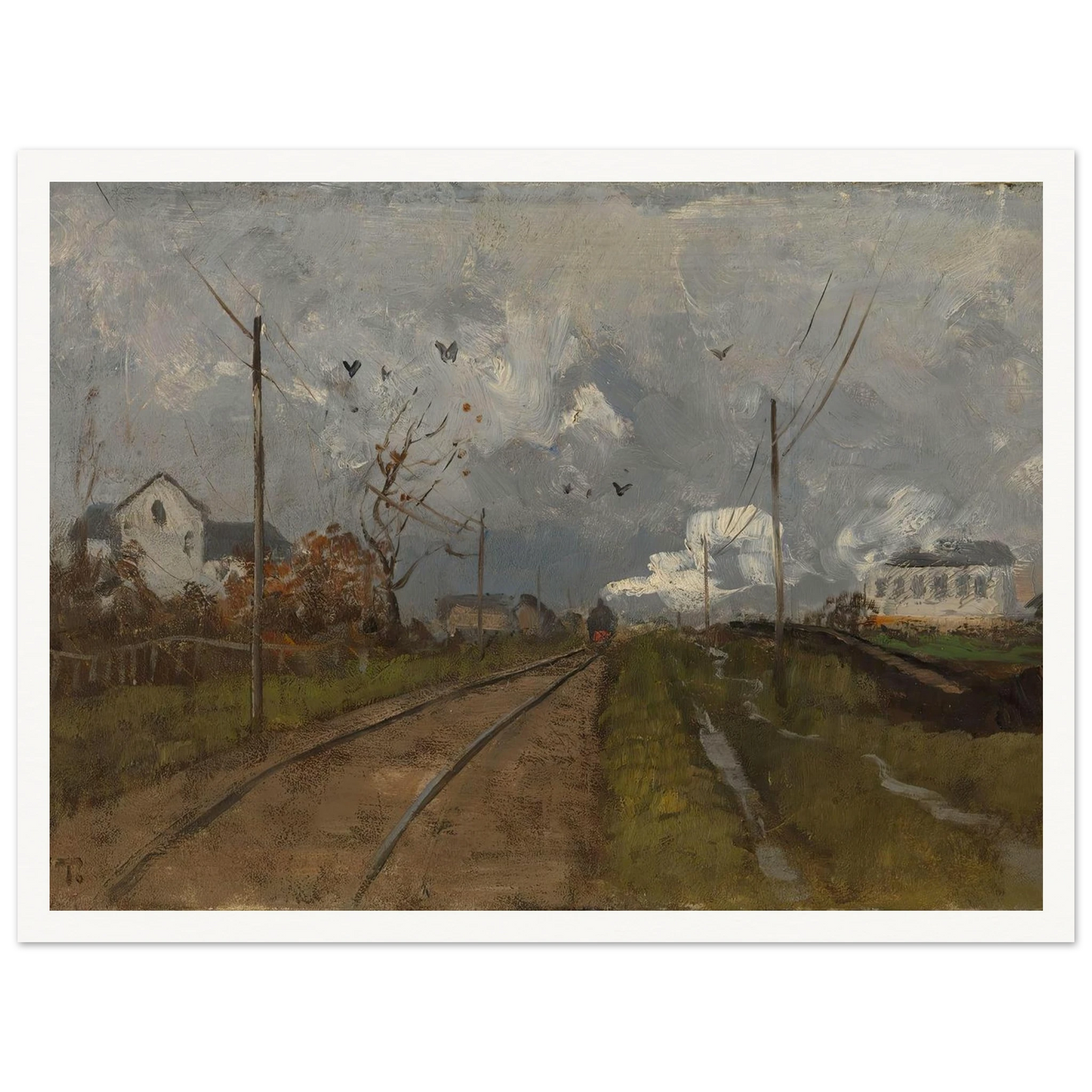 The Train is arriving (1881) Art Print | Frits Thaulow - Framed Poster - 30x40 cm / 12x16″ - Black frame