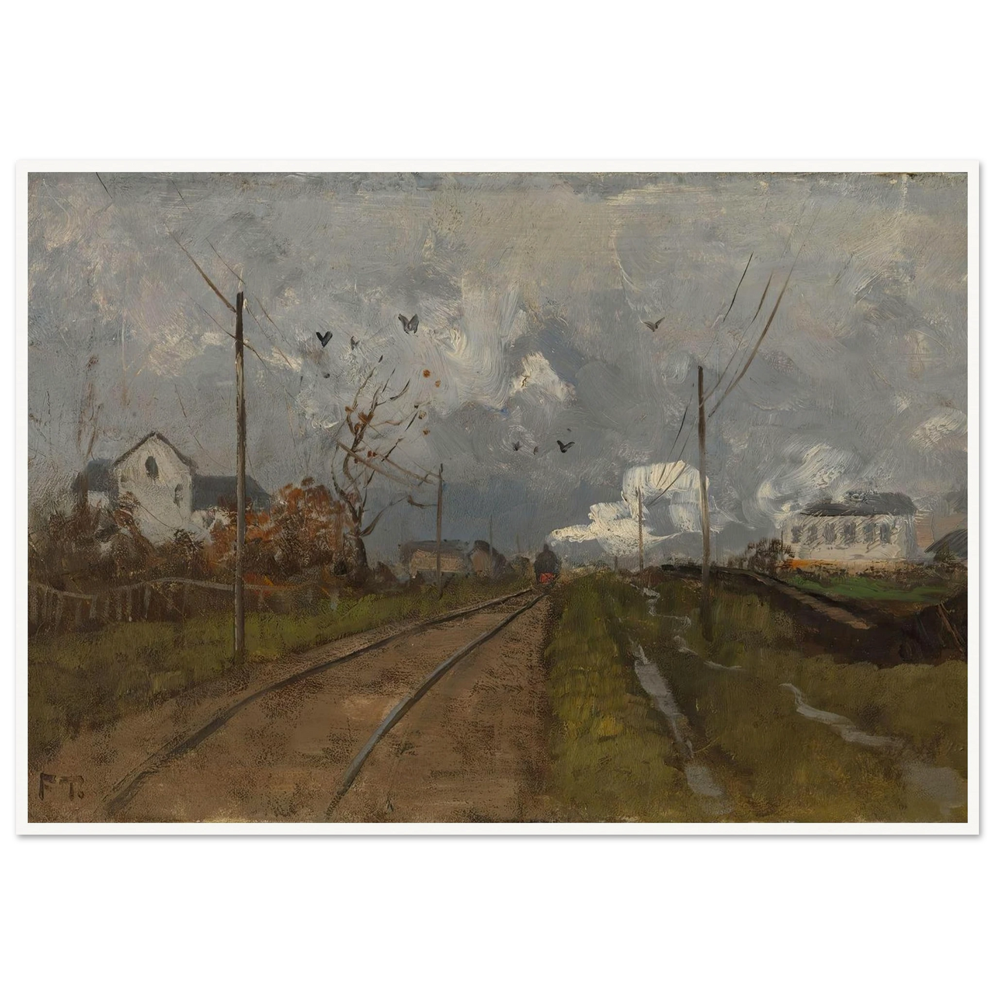The Train is arriving (1881) Art Print | Frits Thaulow - Framed Poster - 30x40 cm / 12x16″ - Black frame