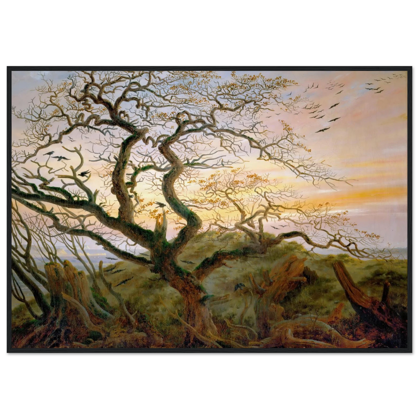 The Tree of Crows Art Print | Caspar David Friedrich - Framed Poster - 30x40 cm / 12x16″ - Black frame