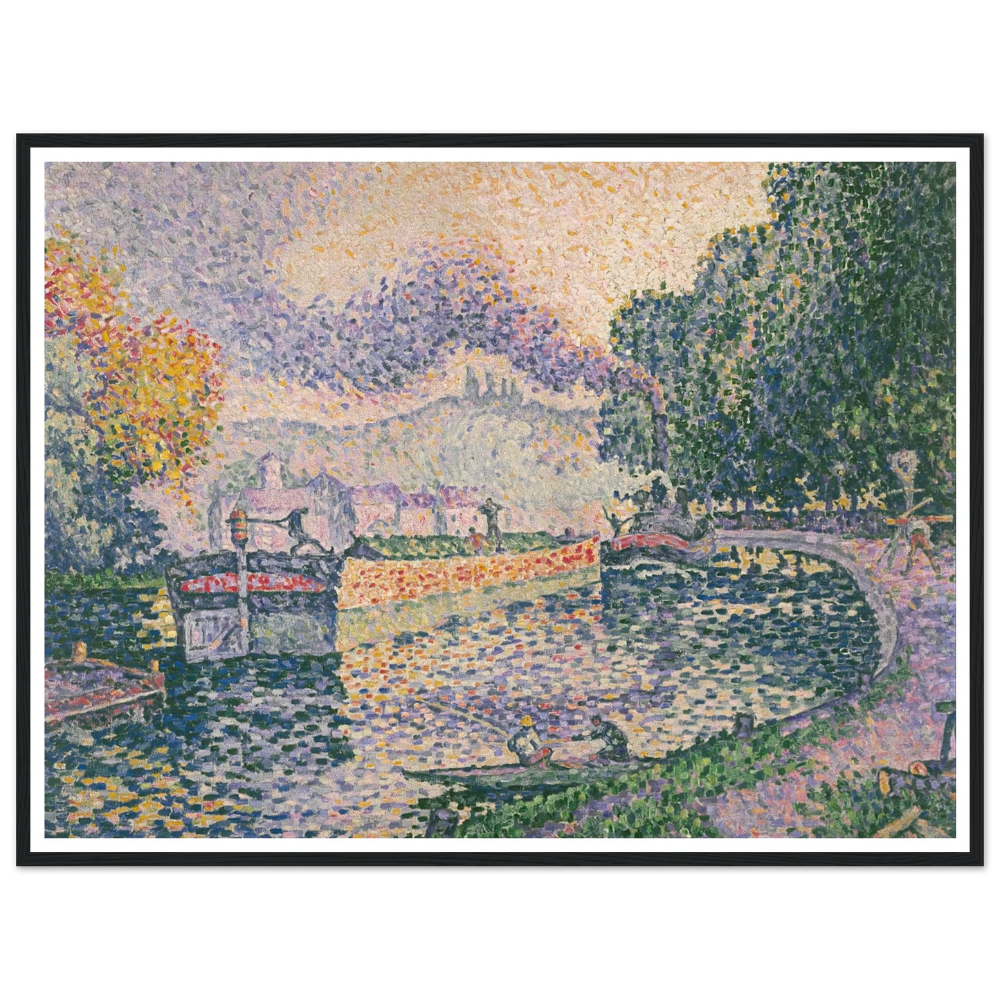 The Tugboat, Canal in Samois (1901) Art Print | Paul Signac - Framed Poster - 30x40 cm / 12x16″ - Black frame