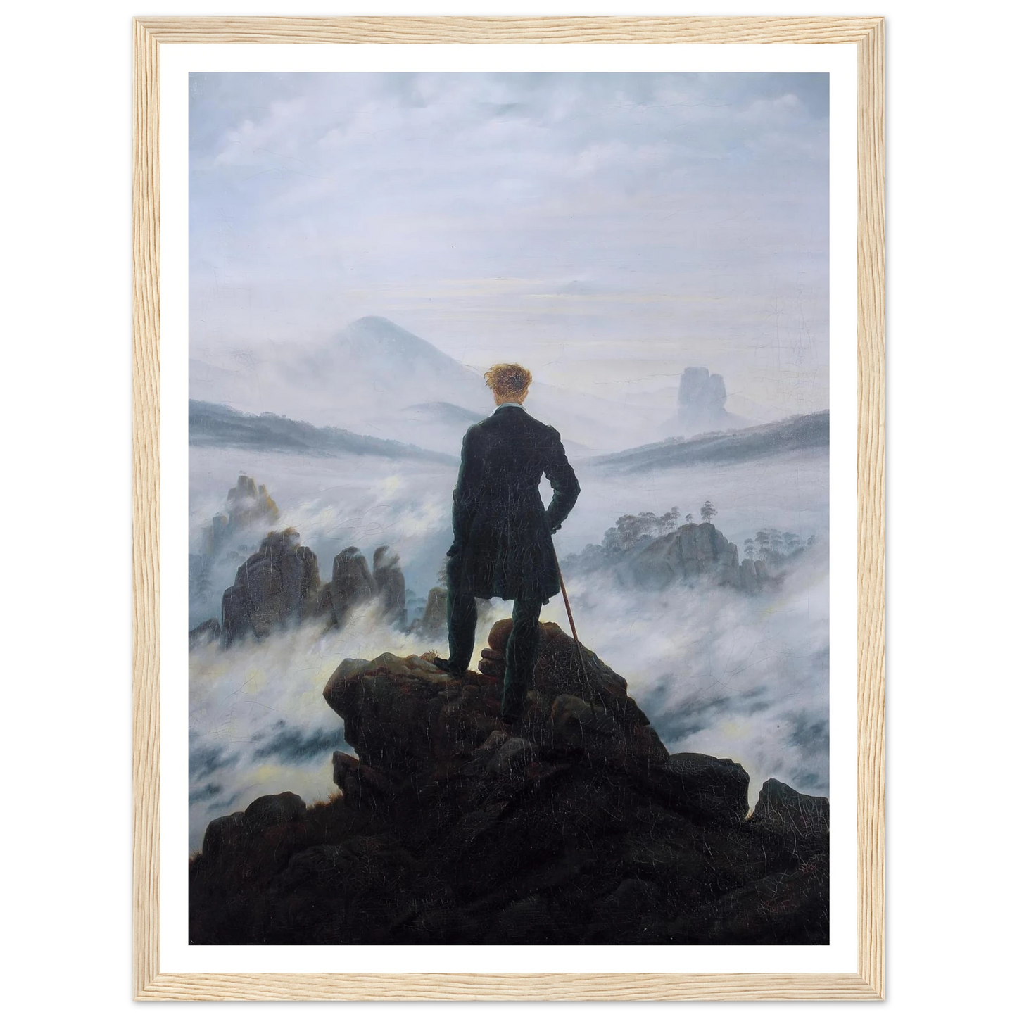 The Wanderer above the Mists (1817-1818) Art Print | Caspar David Friedrich - Framed Poster - 30x40 cm / 12x16″ - Black frame