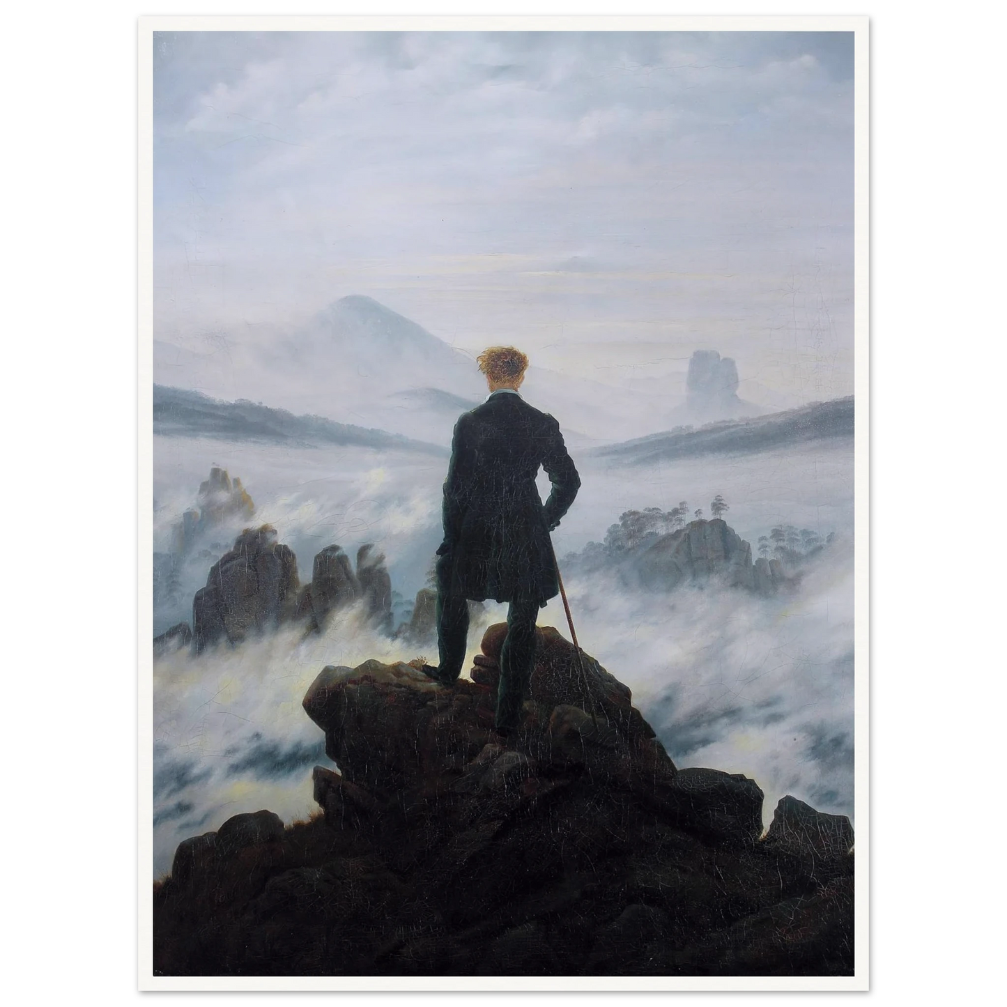 The Wanderer above the Mists (1817-1818) Art Print | Caspar David Friedrich - Framed Poster - 30x40 cm / 12x16″ - Black frame