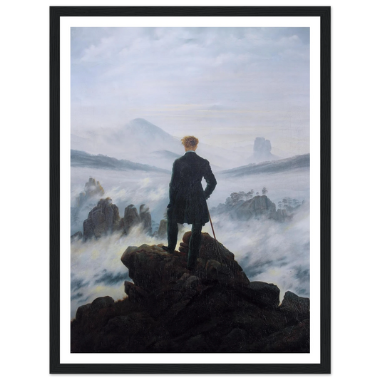 The Wanderer above the Mists (1817-1818) Art Print | Caspar David Friedrich - Framed Poster - 30x40 cm / 12x16″ - Black frame