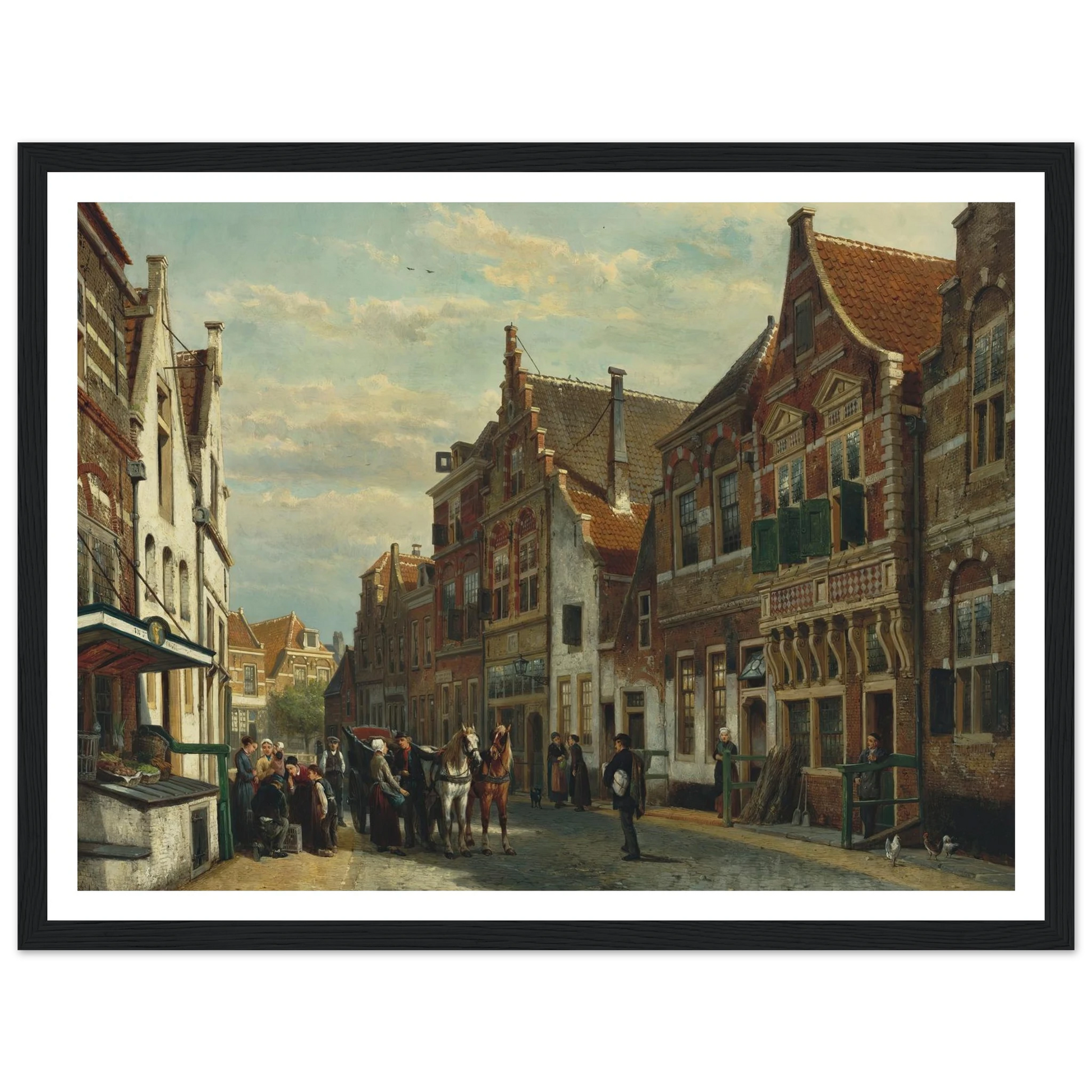 The Wijdstraat, Oudewater, in summer (1878) Art Print | Cornelis Springer - Framed Poster - 30x40 cm / 12x16″ - Black frame