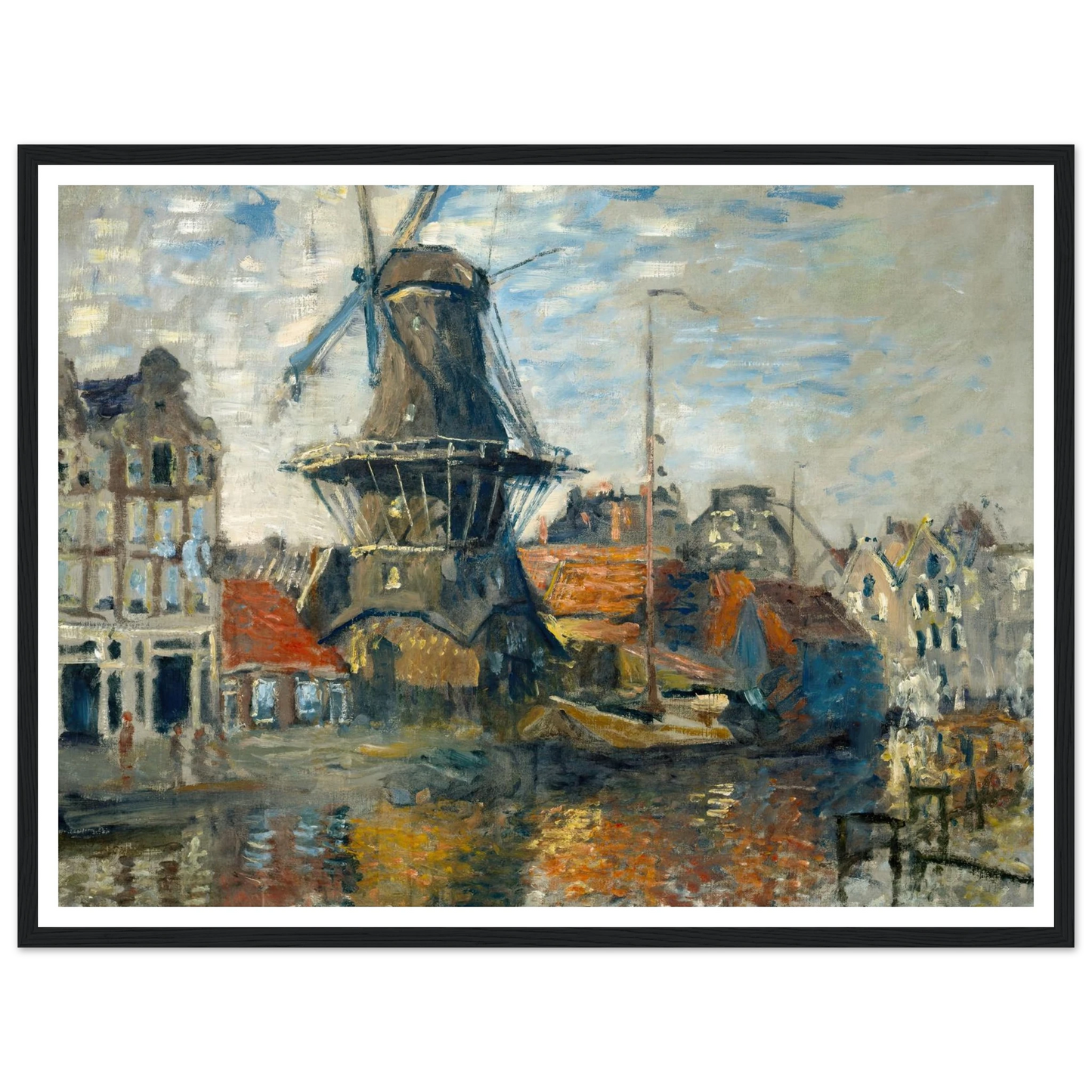 The Windmill on the Onbekende Gracht, Amsterdam (1874) Art Print | Claude Monet - Framed Poster - 30x40 cm / 12x16″ - Black frame