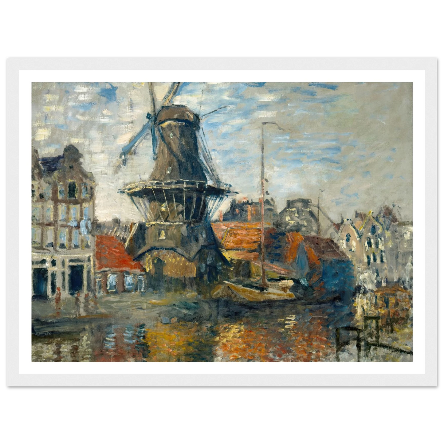 The Windmill on the Onbekende Gracht, Amsterdam (1874) Art Print | Claude Monet - Framed Poster - 30x40 cm / 12x16″ - Black frame