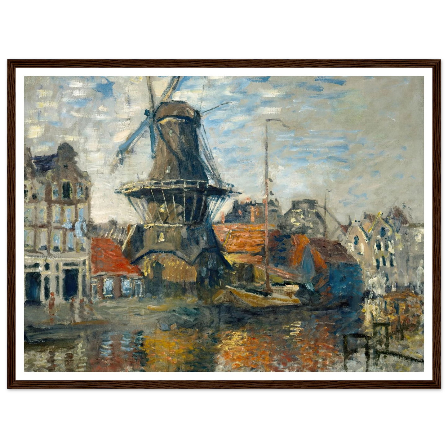 The Windmill on the Onbekende Gracht, Amsterdam (1874) Art Print | Claude Monet - Framed Poster - 30x40 cm / 12x16″ - Black frame