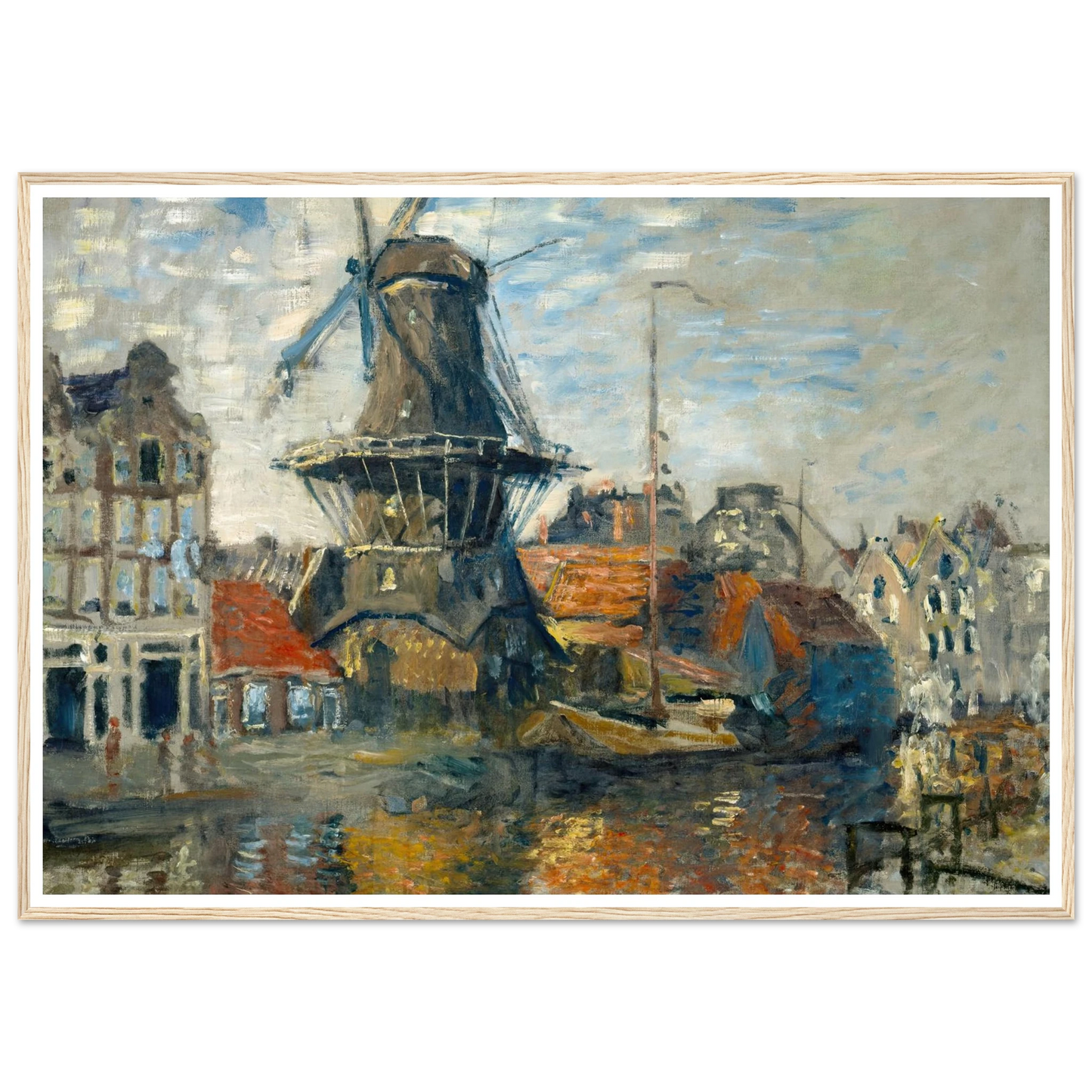 The Windmill on the Onbekende Gracht, Amsterdam (1874) Art Print | Claude Monet - Framed Poster - 30x40 cm / 12x16″ - Black frame