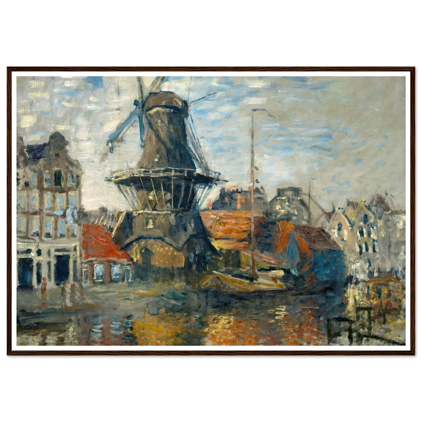 The Windmill on the Onbekende Gracht, Amsterdam (1874) Art Print | Claude Monet - Framed Poster - 30x40 cm / 12x16″ - Black frame
