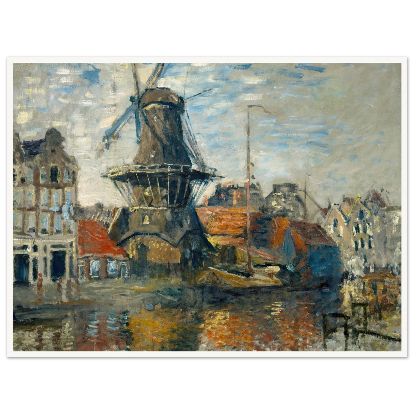 The Windmill on the Onbekende Gracht, Amsterdam (1874) Art Print | Claude Monet - Framed Poster - 30x40 cm / 12x16″ - Black frame