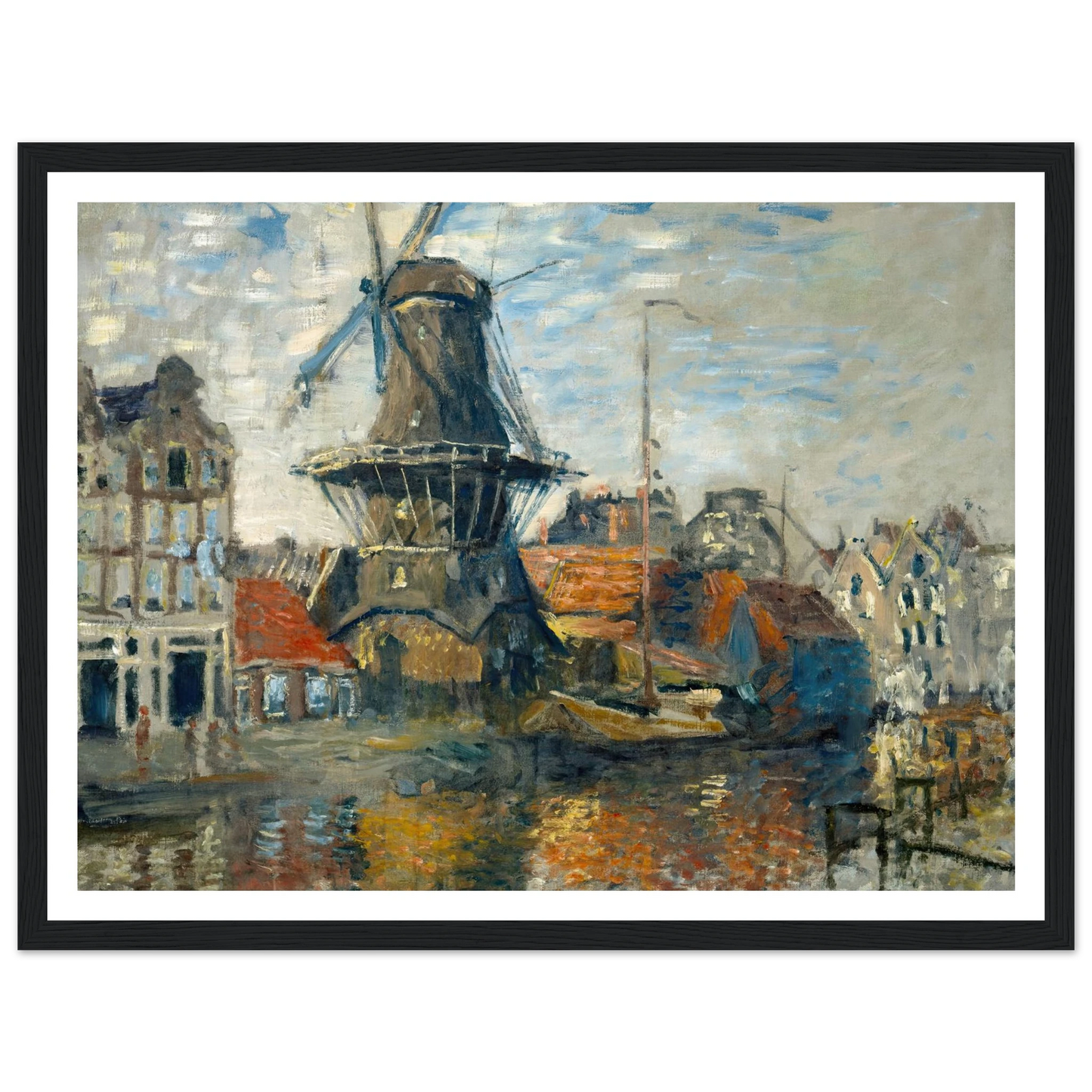 The Windmill on the Onbekende Gracht, Amsterdam (1874) Art Print | Claude Monet - Framed Poster - 30x40 cm / 12x16″ - Black frame