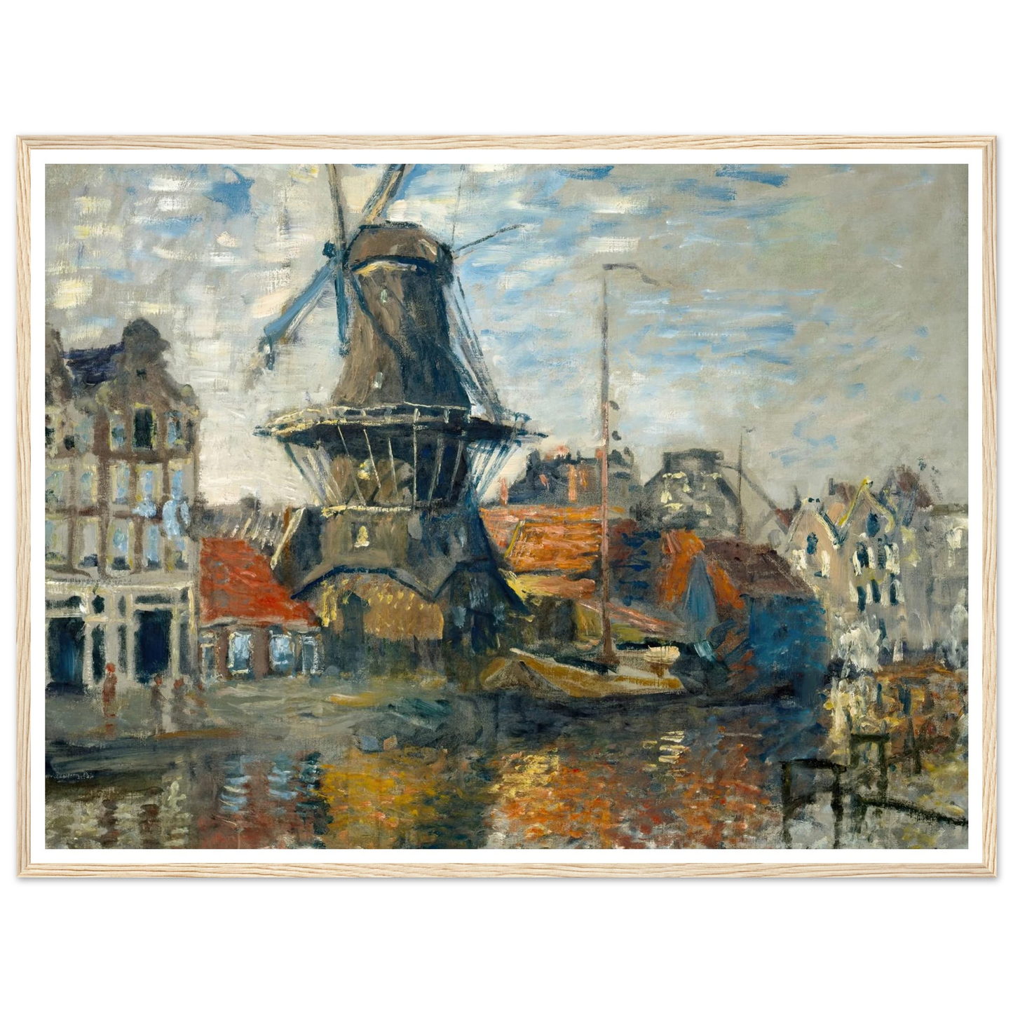 The Windmill on the Onbekende Gracht, Amsterdam (1874) Art Print | Claude Monet - Framed Poster - 30x40 cm / 12x16″ - Black frame