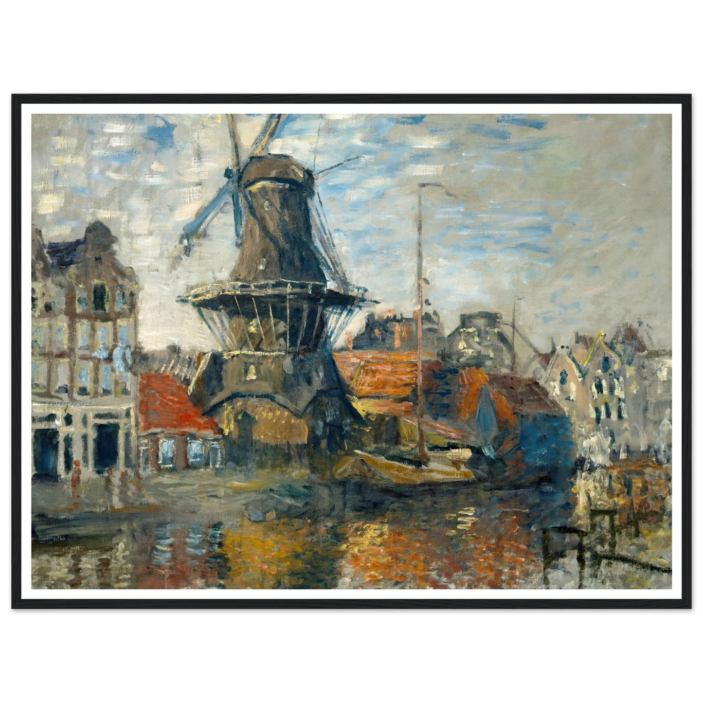 The Windmill on the Onbekende Gracht, Amsterdam (1874) Art Print | Claude Monet - Framed Poster - 30x40 cm / 12x16″ - Black frame
