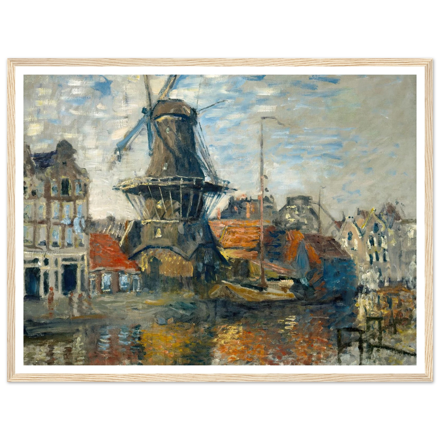 The Windmill on the Onbekende Gracht, Amsterdam (1874) Art Print | Claude Monet - Framed Poster - 30x40 cm / 12x16″ - Black frame