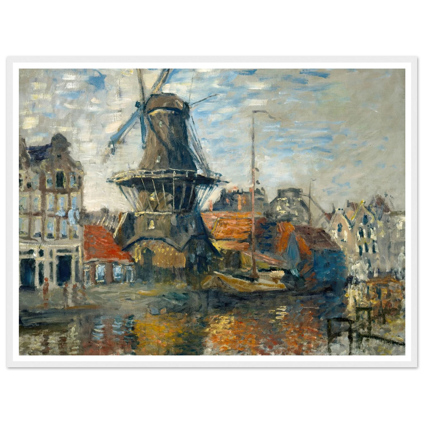 The Windmill on the Onbekende Gracht, Amsterdam (1874) Art Print | Claude Monet - Framed Poster - 30x40 cm / 12x16″ - Black frame