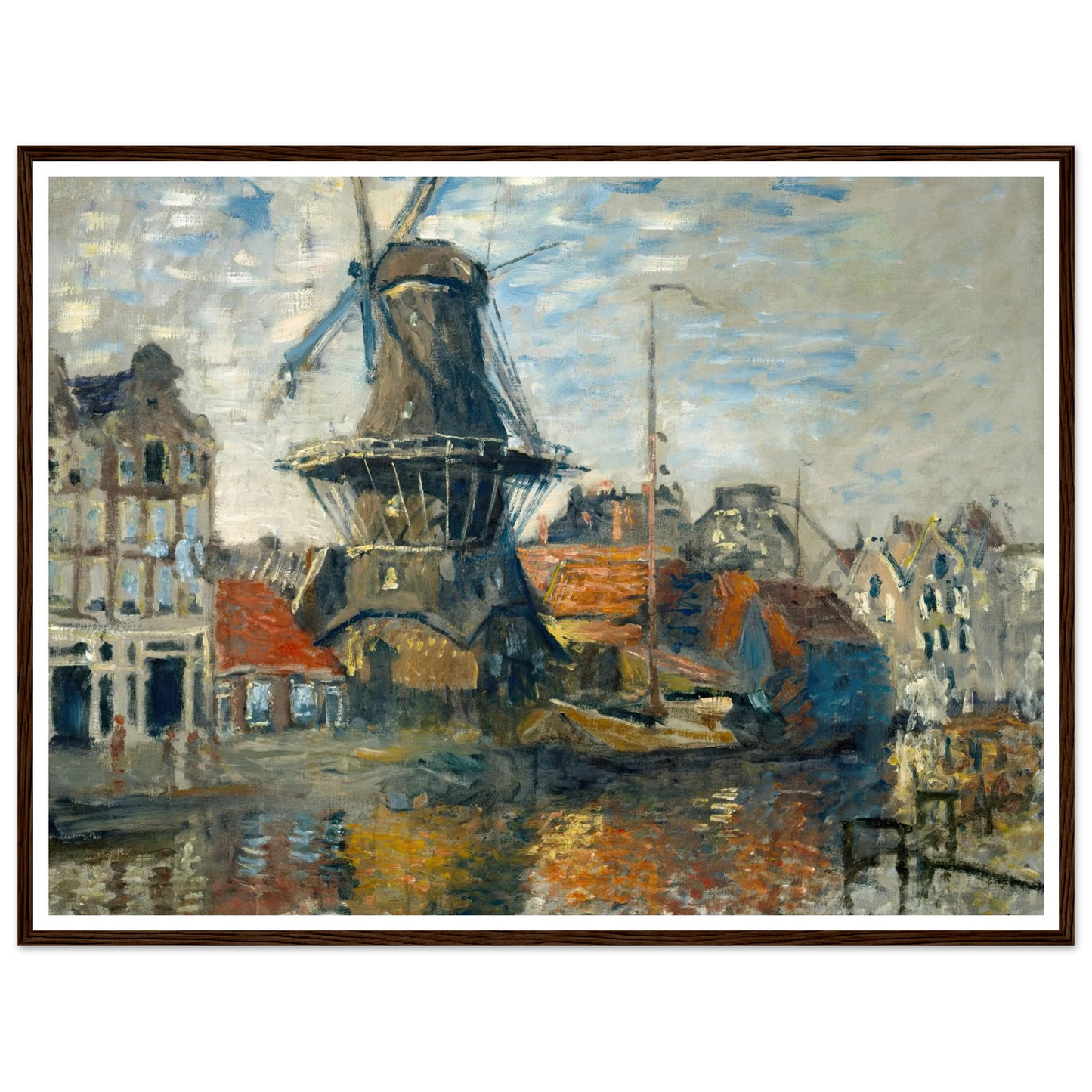 The Windmill on the Onbekende Gracht, Amsterdam (1874) Art Print | Claude Monet - Framed Poster - 30x40 cm / 12x16″ - Black frame