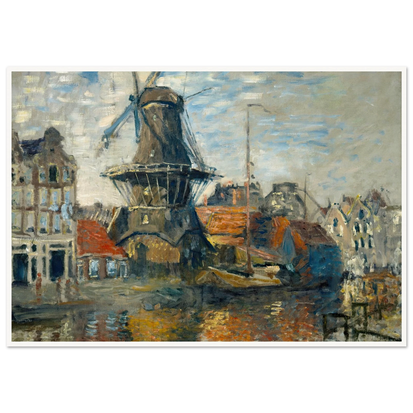 The Windmill on the Onbekende Gracht, Amsterdam (1874) Art Print | Claude Monet - Framed Poster - 30x40 cm / 12x16″ - Black frame