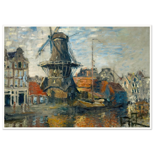 The Windmill on the Onbekende Gracht, Amsterdam (1874) Art Print | Claude Monet - Framed Poster - 30x40 cm / 12x16″ - Black frame