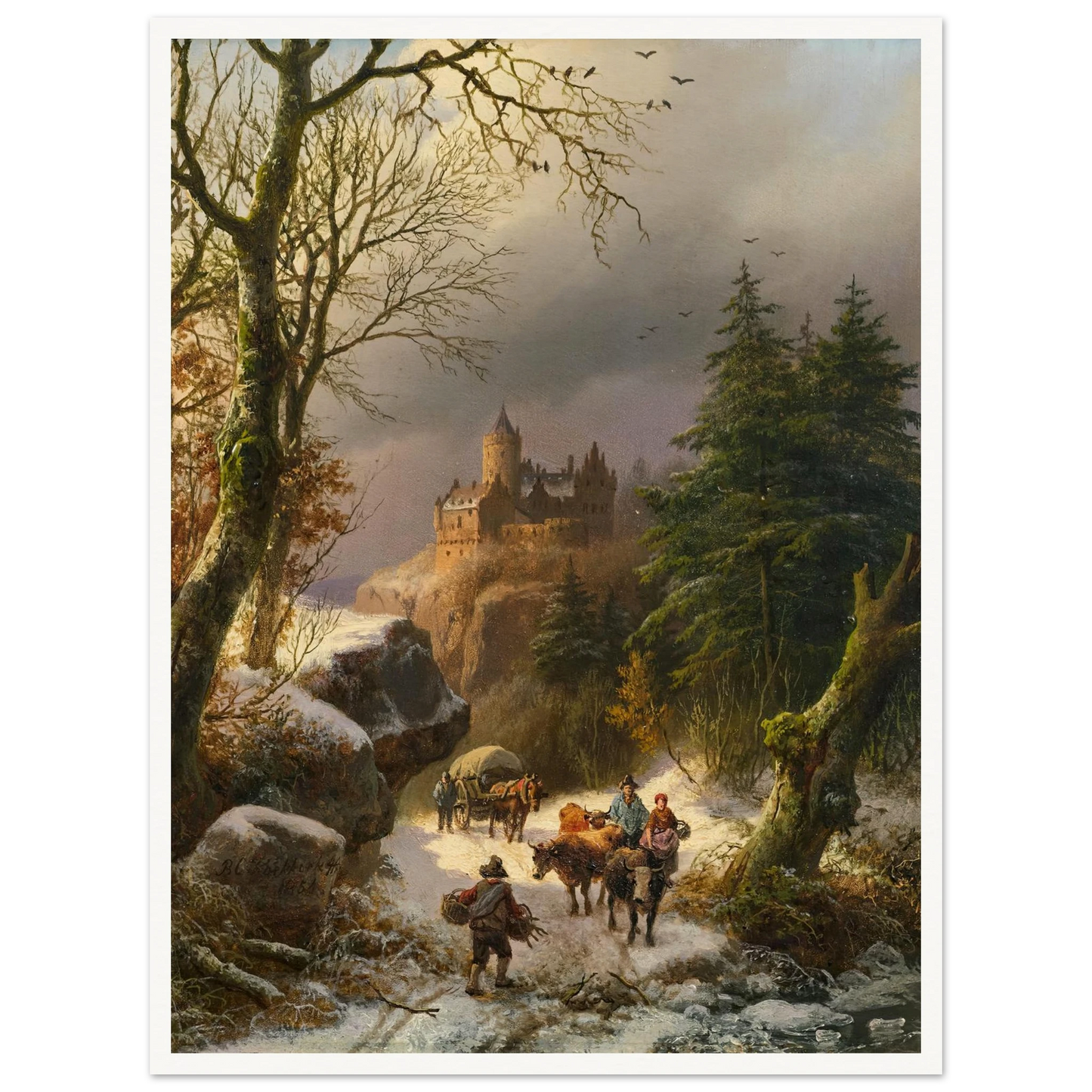 The Winter (1854) Art Print | Barend Cornelis Koekkoek - Framed Poster - 30x40 cm / 12x16″ - Black frame