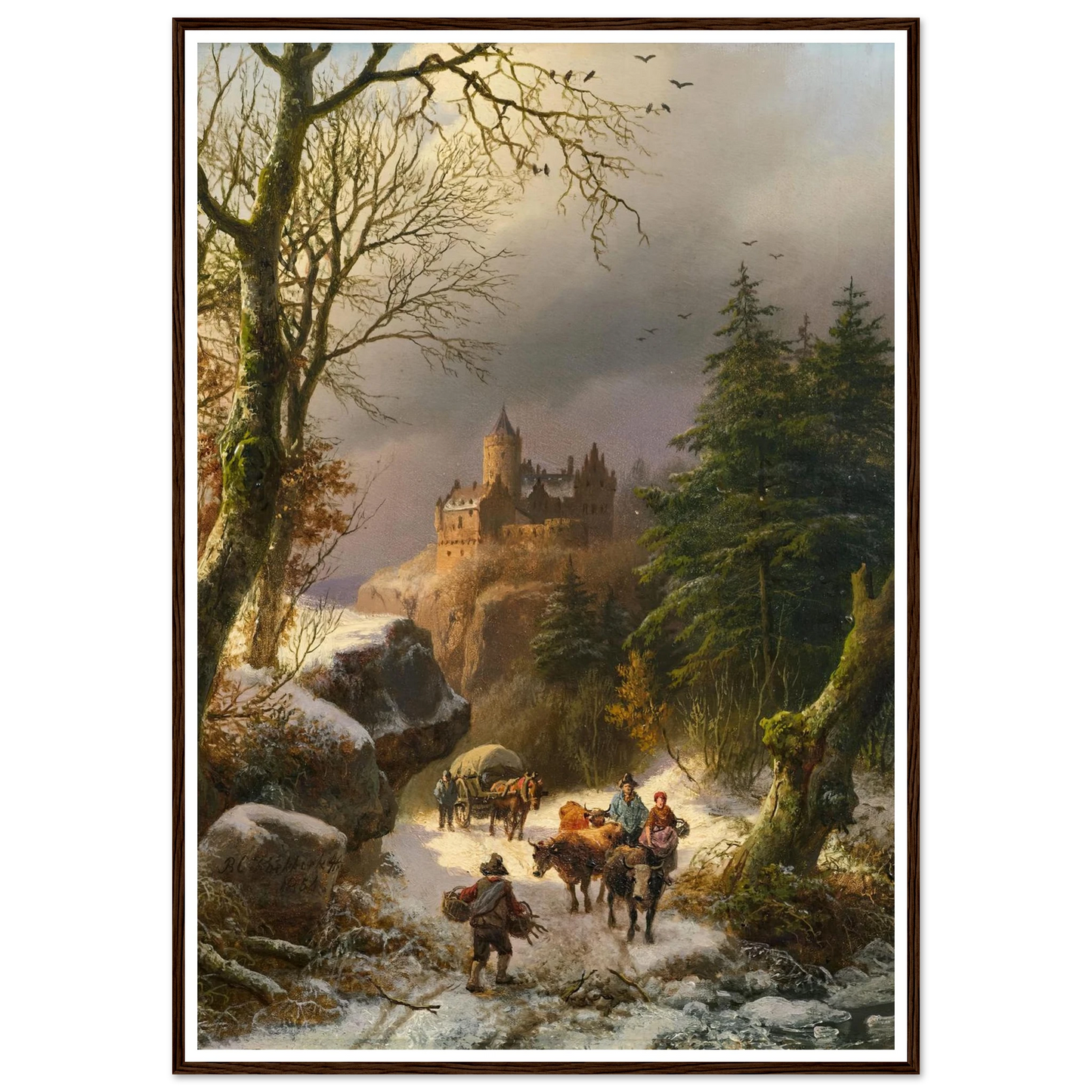 The Winter (1854) Art Print | Barend Cornelis Koekkoek - Framed Poster - 30x40 cm / 12x16″ - Black frame