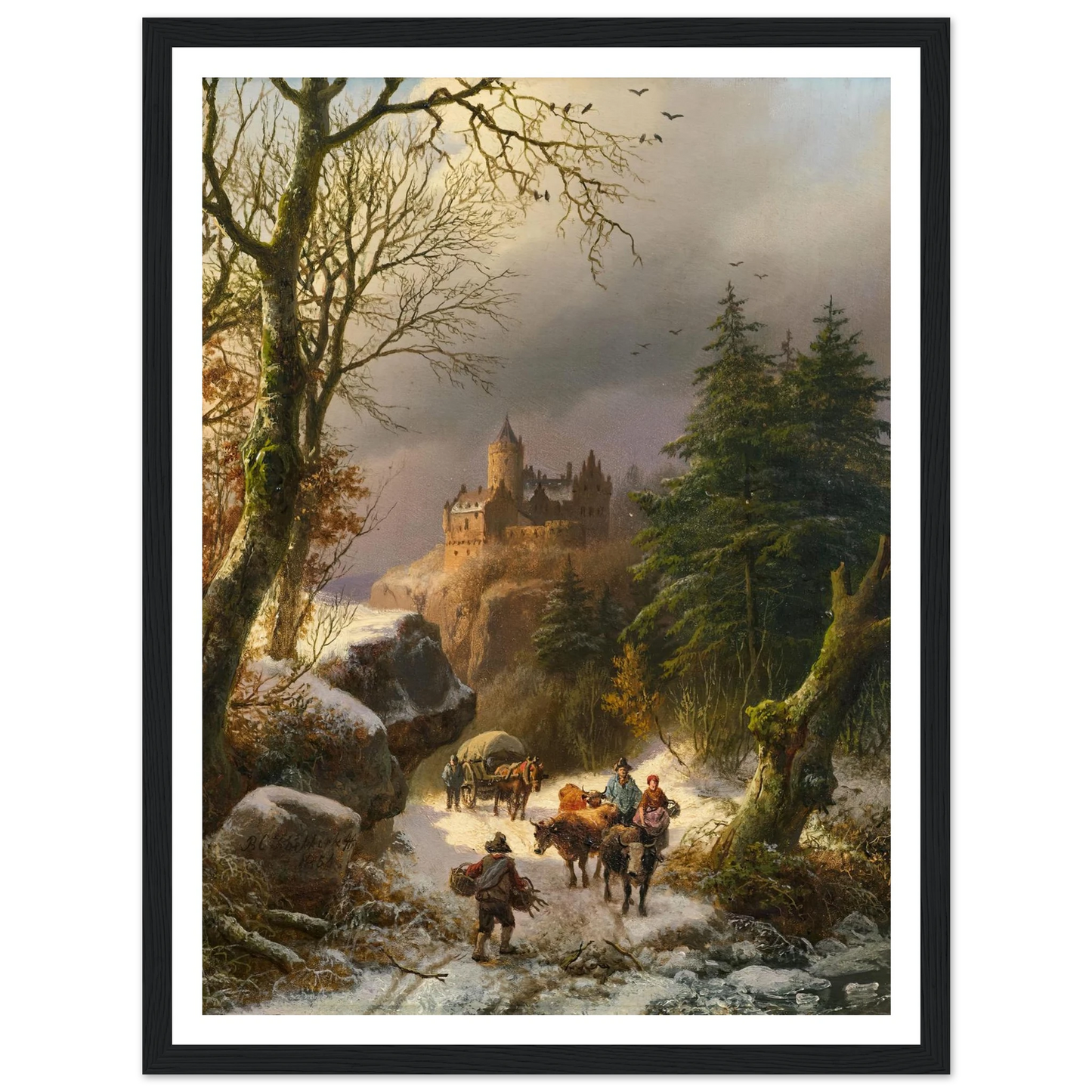 The Winter (1854) Art Print | Barend Cornelis Koekkoek - Framed Poster - 30x40 cm / 12x16″ - Black frame