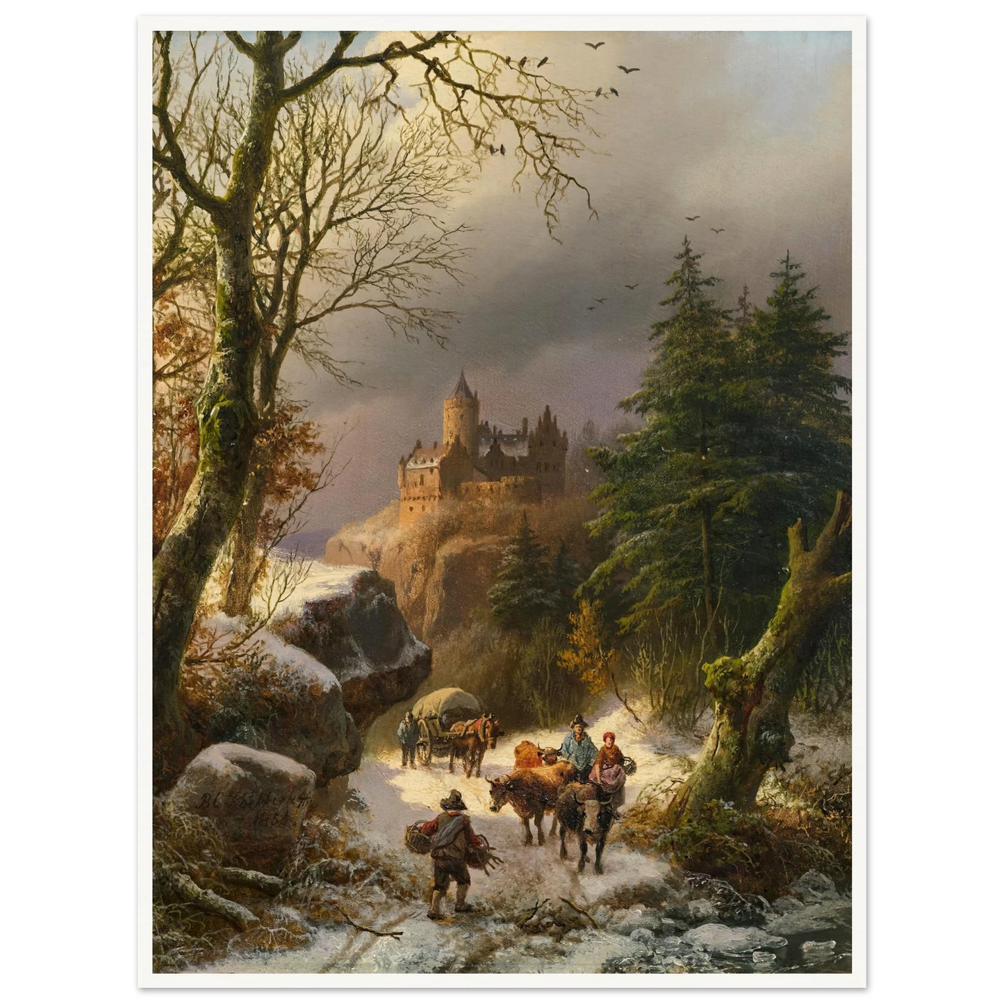 The Winter (1854) Art Print | Barend Cornelis Koekkoek - Framed Poster - 30x40 cm / 12x16″ - Black frame