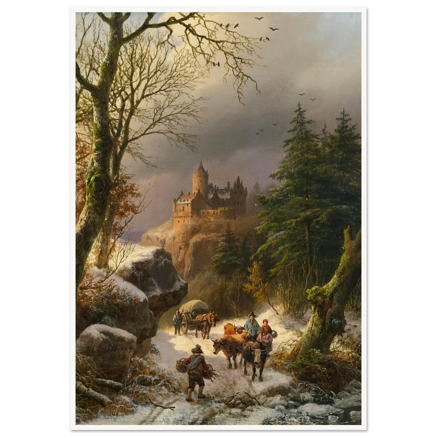 The Winter (1854) Art Print | Barend Cornelis Koekkoek - Framed Poster - 30x40 cm / 12x16″ - Black frame