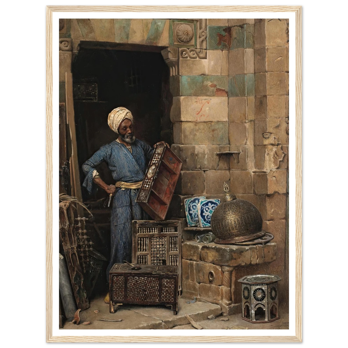 The Woodworker (1884) Art Print | Ludwig Deutsch - Framed Poster - 30x40 cm / 12x16″ - Black frame