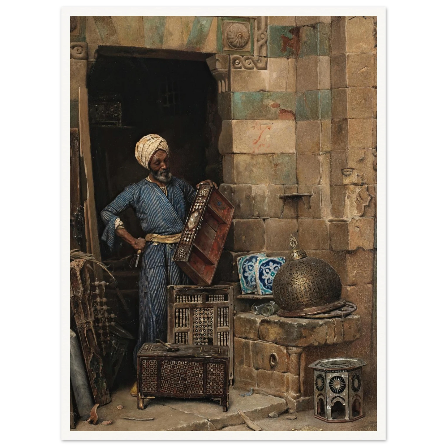 The Woodworker (1884) Art Print | Ludwig Deutsch - Framed Poster - 30x40 cm / 12x16″ - Black frame