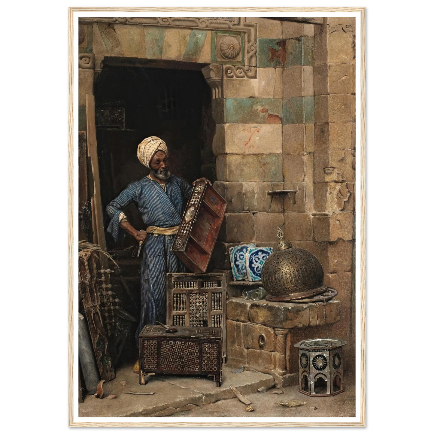 The Woodworker (1884) Art Print | Ludwig Deutsch - Framed Poster - 30x40 cm / 12x16″ - Black frame