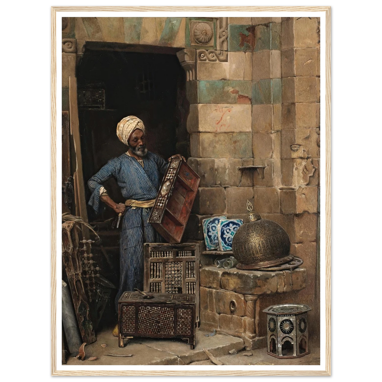 The Woodworker (1884) Art Print | Ludwig Deutsch - Framed Poster - 30x40 cm / 12x16″ - Black frame