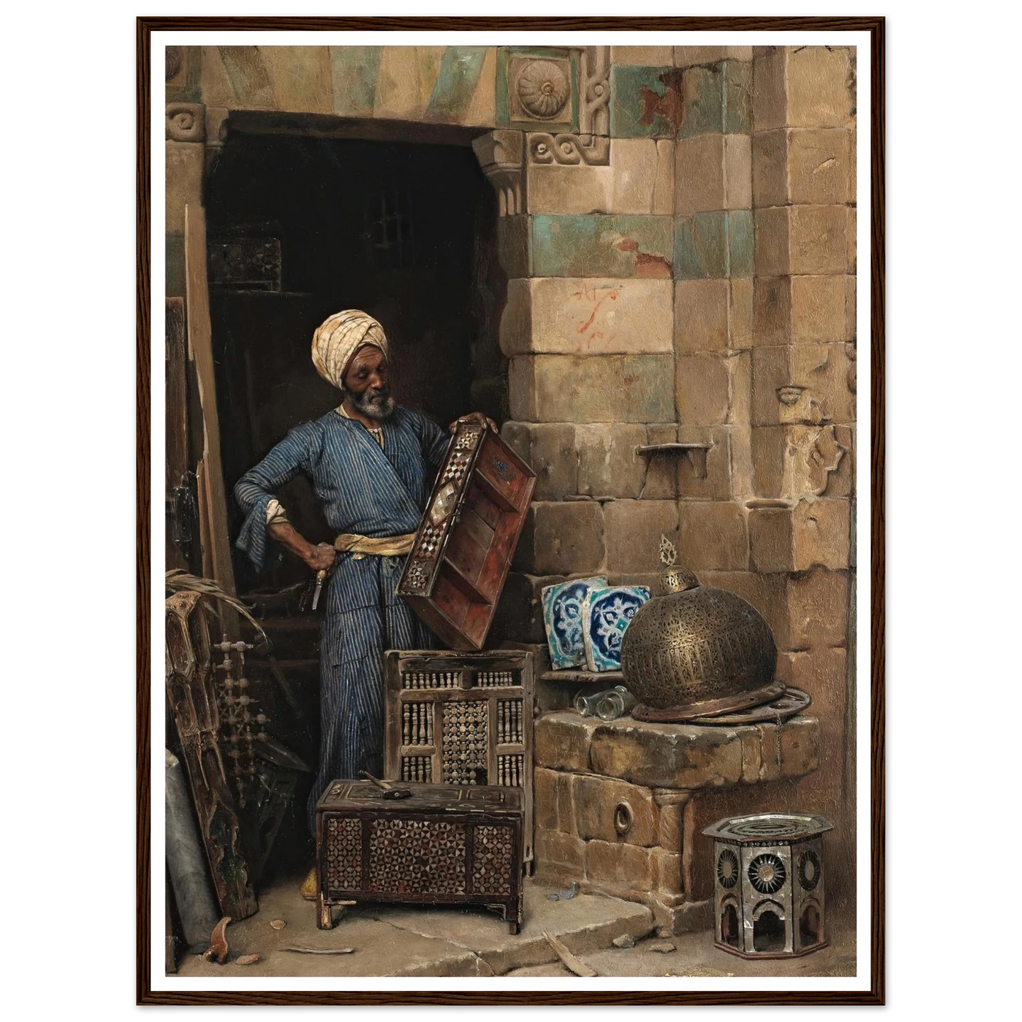 The Woodworker (1884) Art Print | Ludwig Deutsch - Framed Poster - 30x40 cm / 12x16″ - Black frame